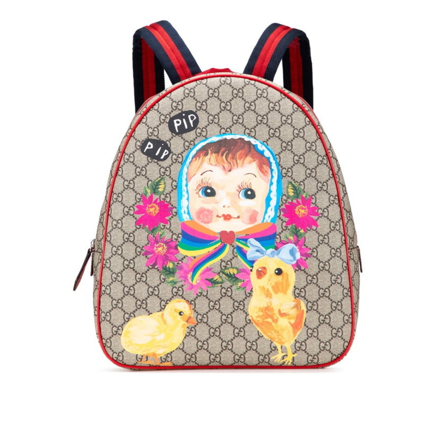 Gucci Beige Multi-Color Red Color Pvc Leather Backpack ( )