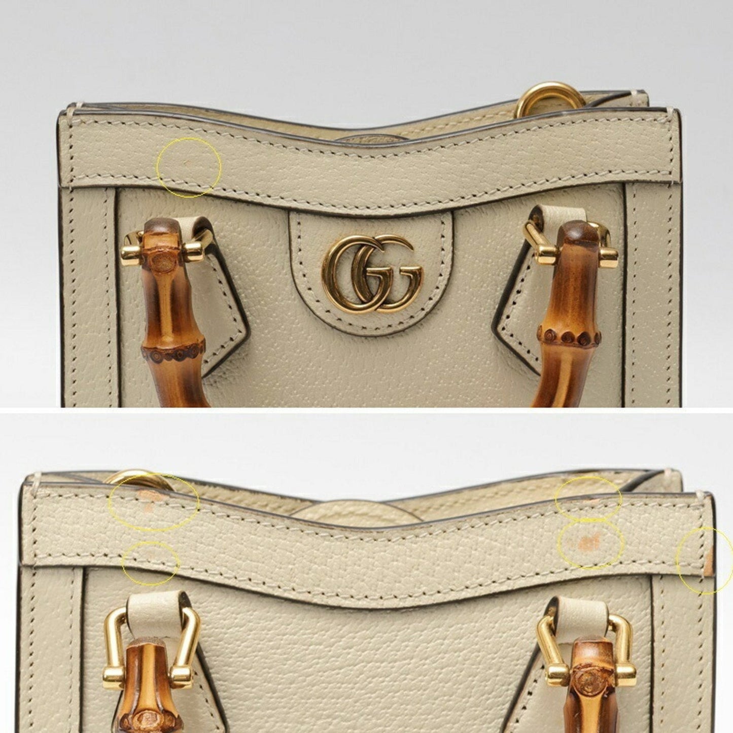 Gucci White Leather Shoulder Bag Tote Bag ( )