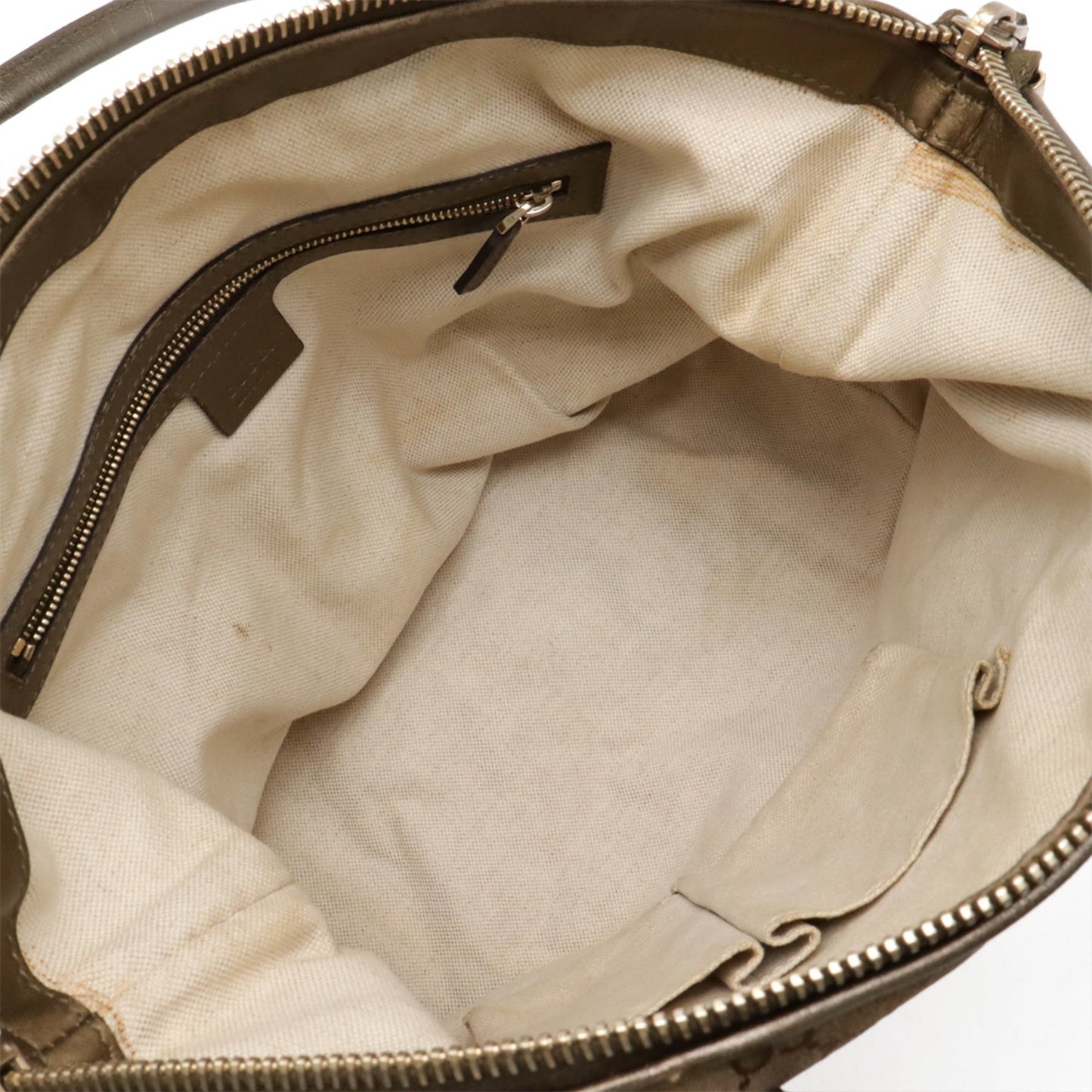 Gucci Bronze Khaki Gg Canvas Leather Shoulder Bag Tote Bag ( )