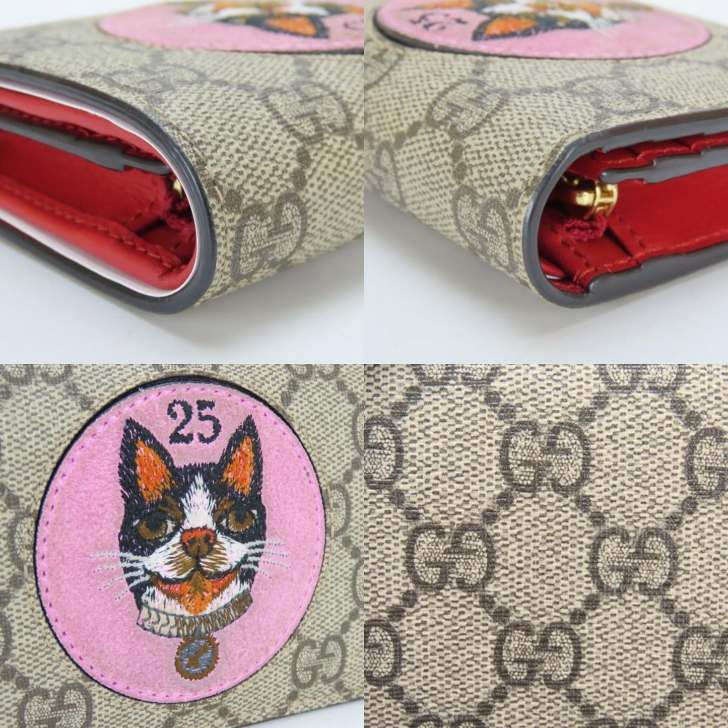 Gucci Beige Pink Red Color Gg Supreme Wallet (Bi-Fold) ( )