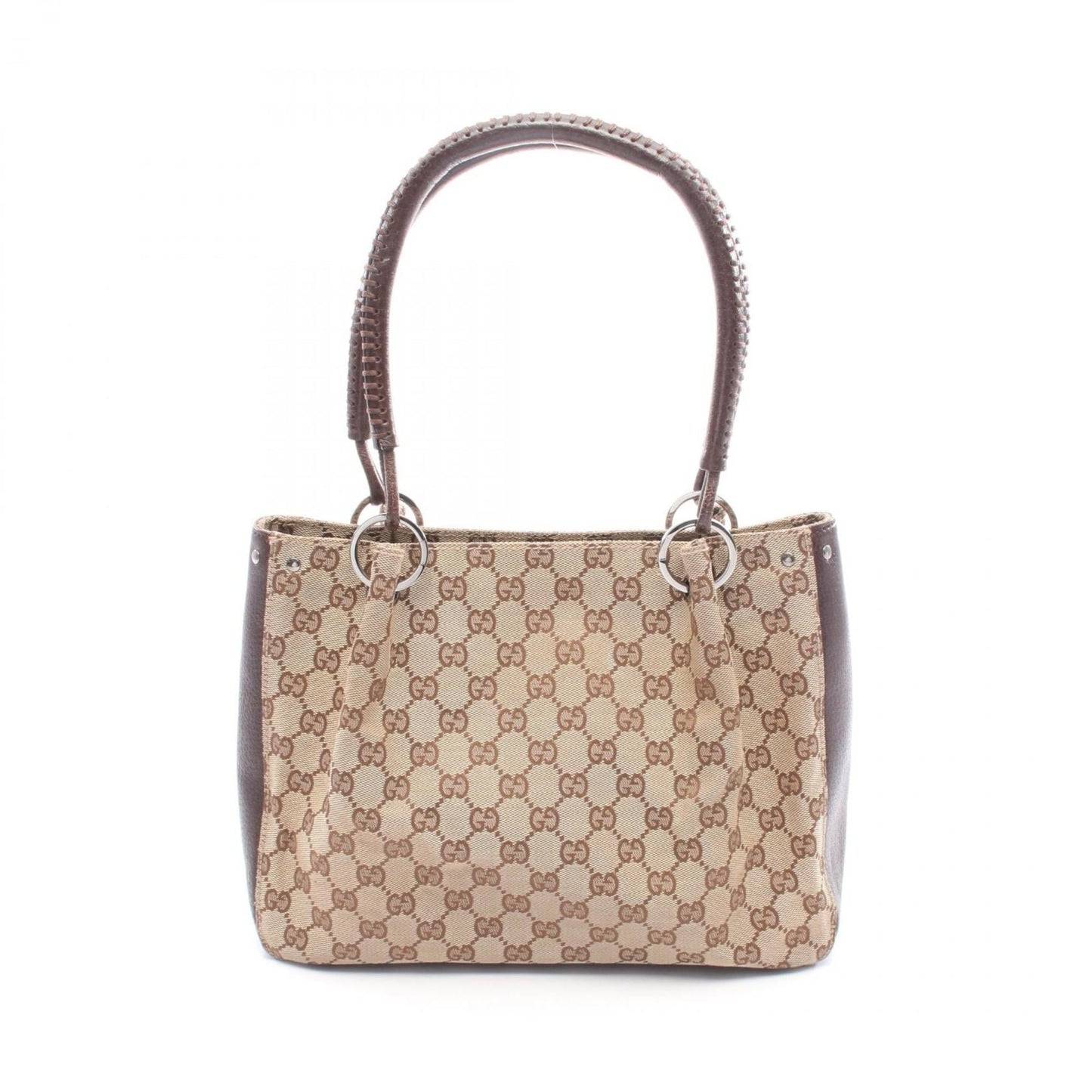 Gucci Beige Brown Gg Canvas Leather Handbag ( )