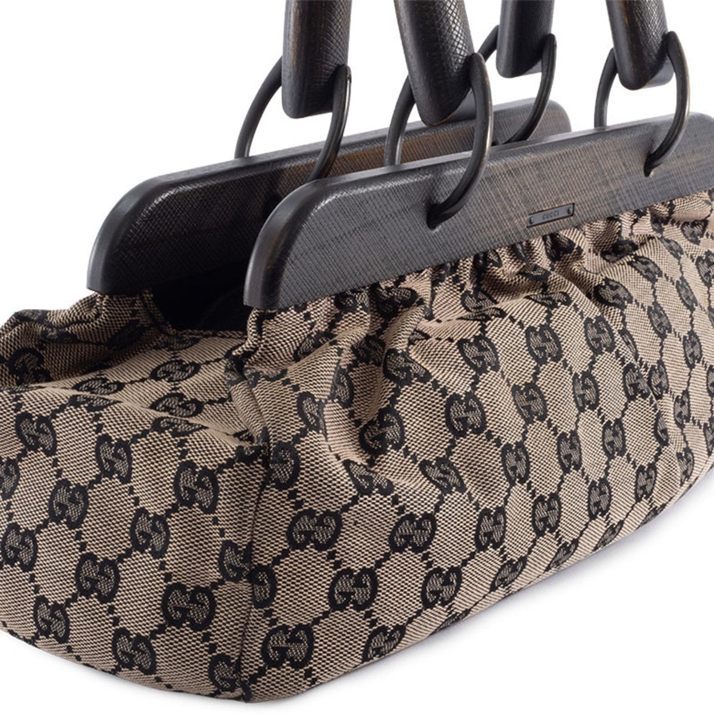 Gucci Gg Canvas Beige Black Gg Canvas Leather Handbag ( )