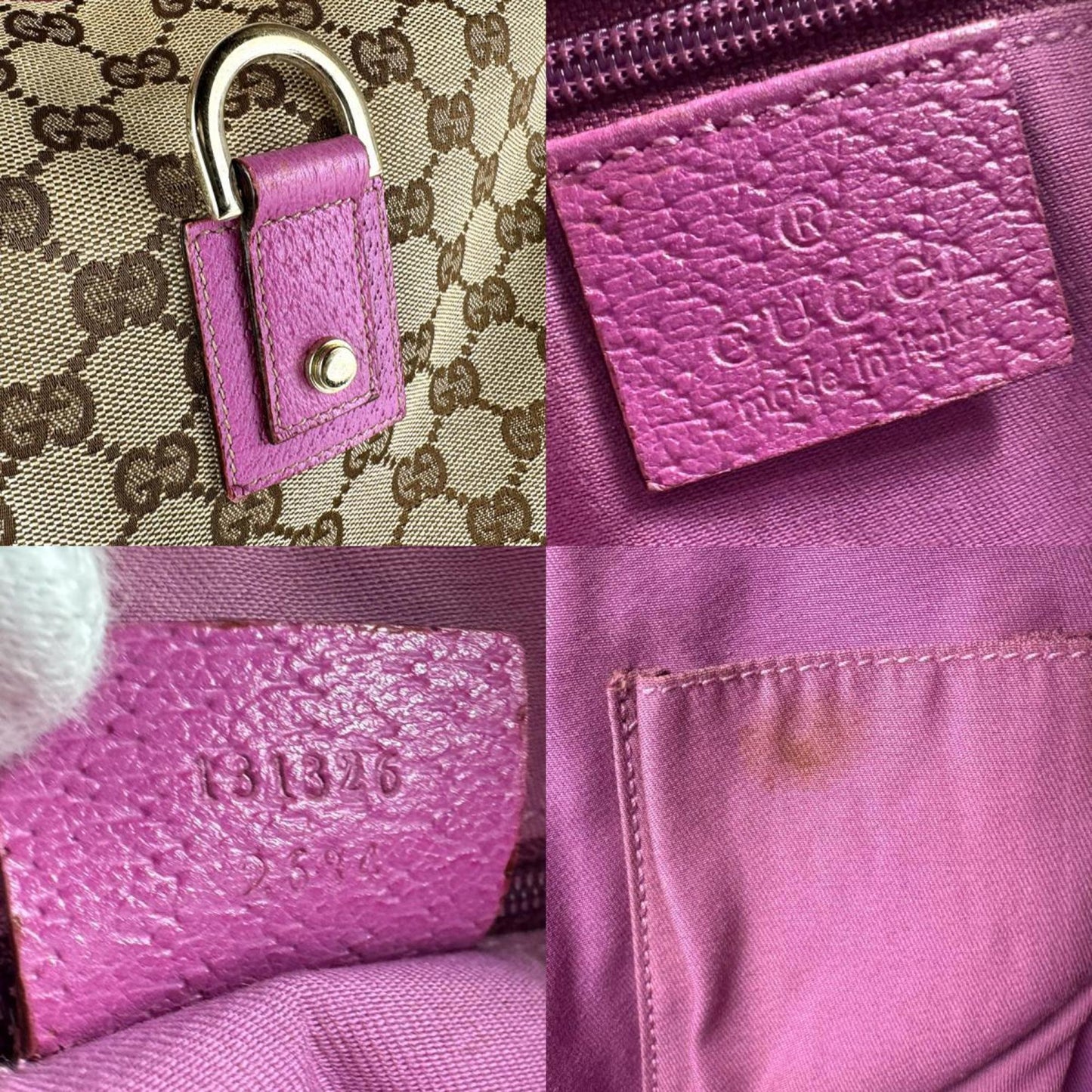 Gucci Brown Purple Gg Canvas Leather Shoulder Bag ( )