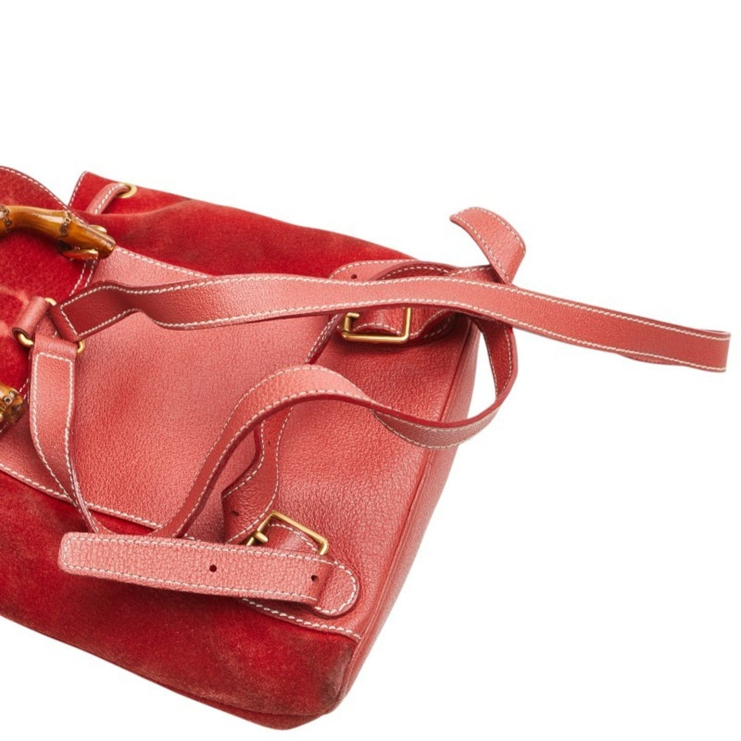 Gucci Bamboo Red Color Suede Leather Backpack ( )
