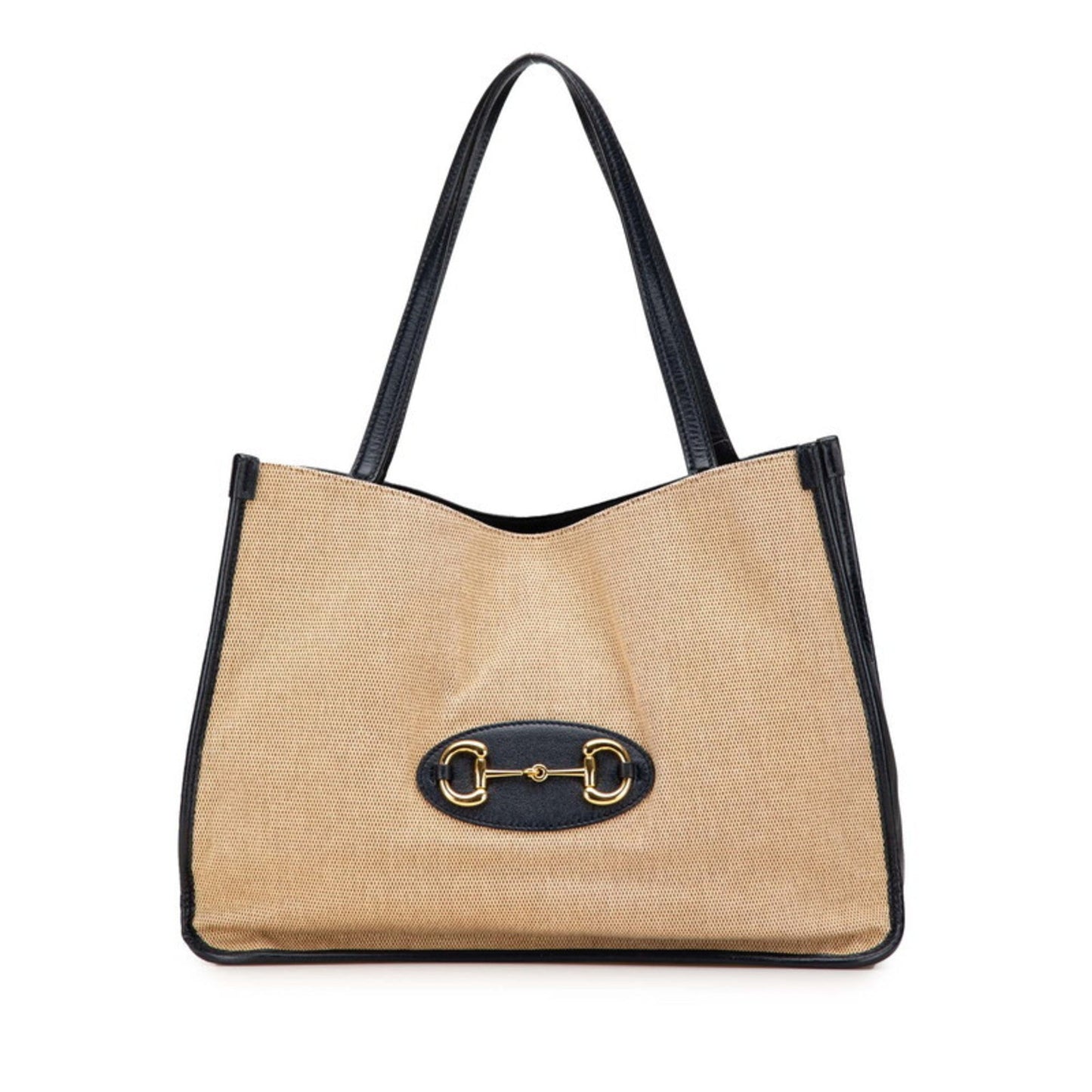 Gucci Beige Navy Canvas Leather Shoulder Bag Tote Bag ( )