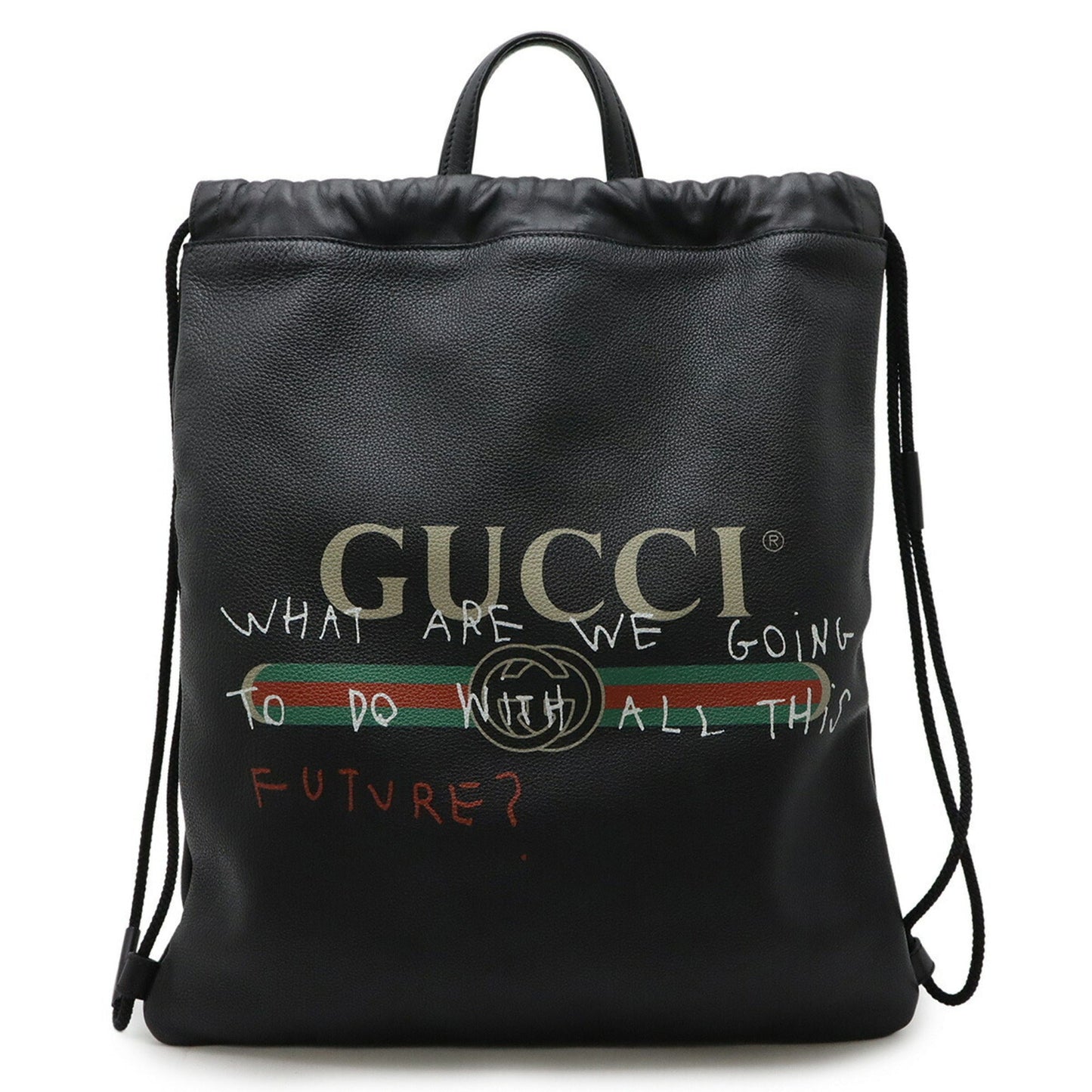 Gucci Black Green Red Color Leather Backpack ( )