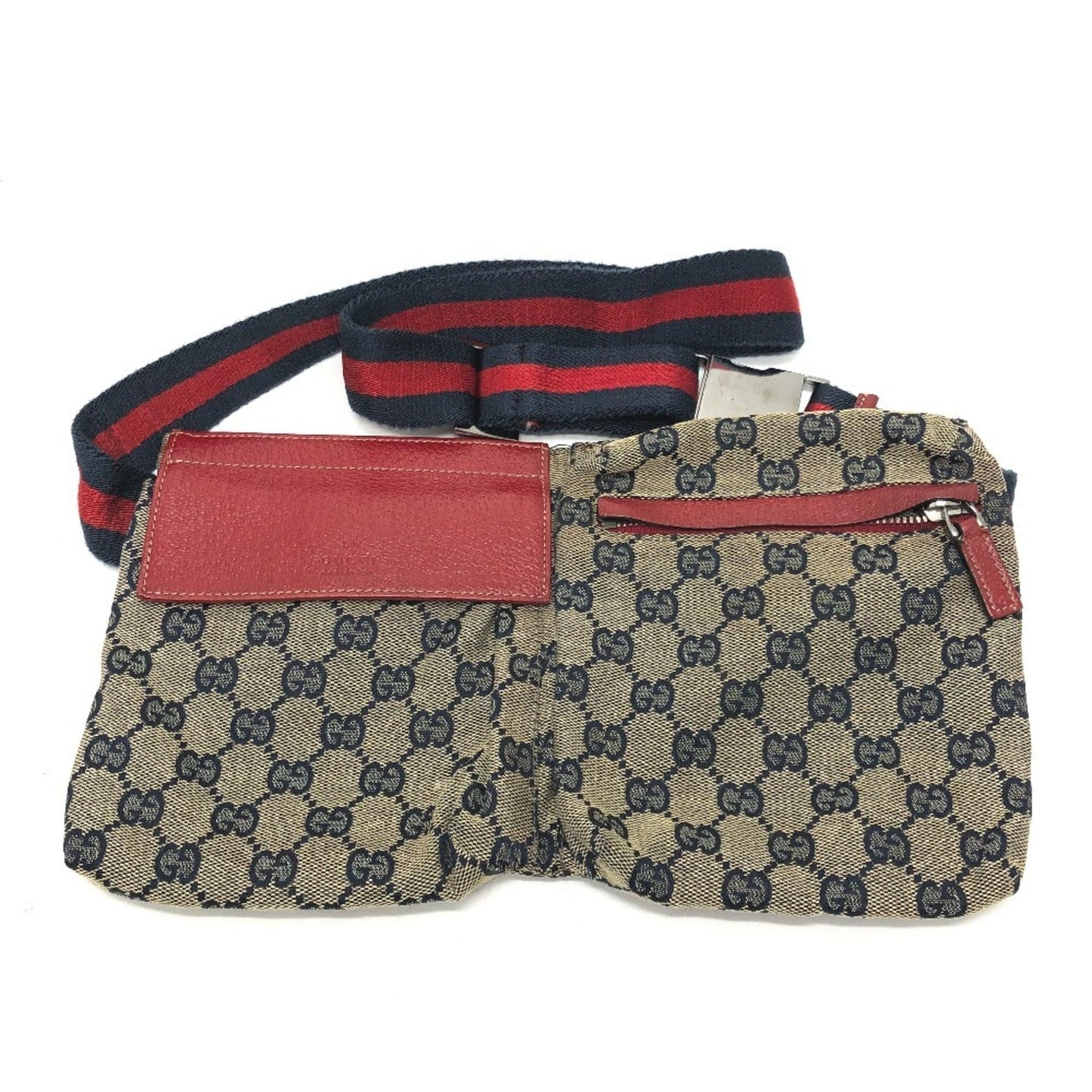 Gucci Red Color Gg Canvas Leather Fanny Pack Sling Bag ( )