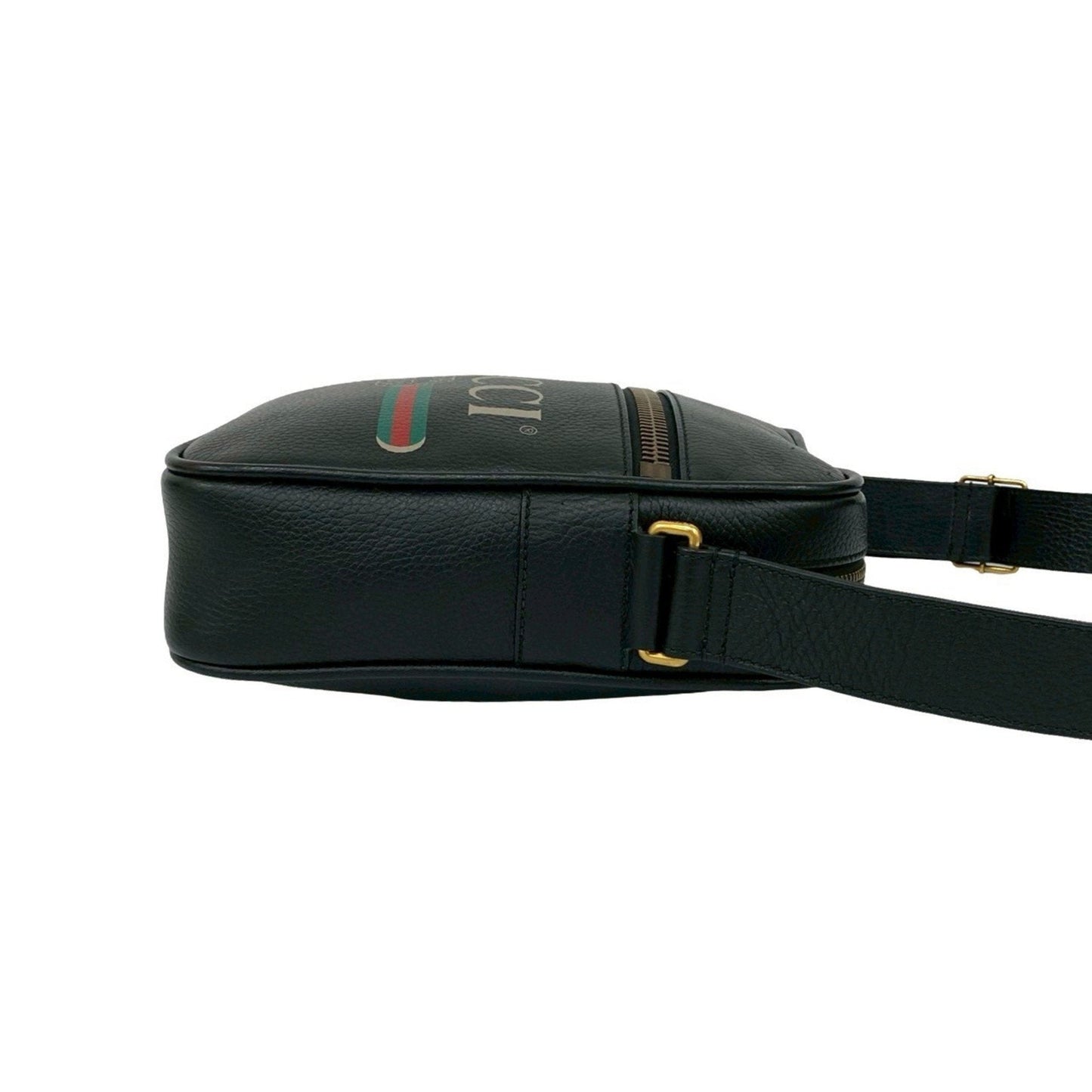 Gucci Black Green Red Color Leather Messenger Bag Pochette Shoulder Bag ( )