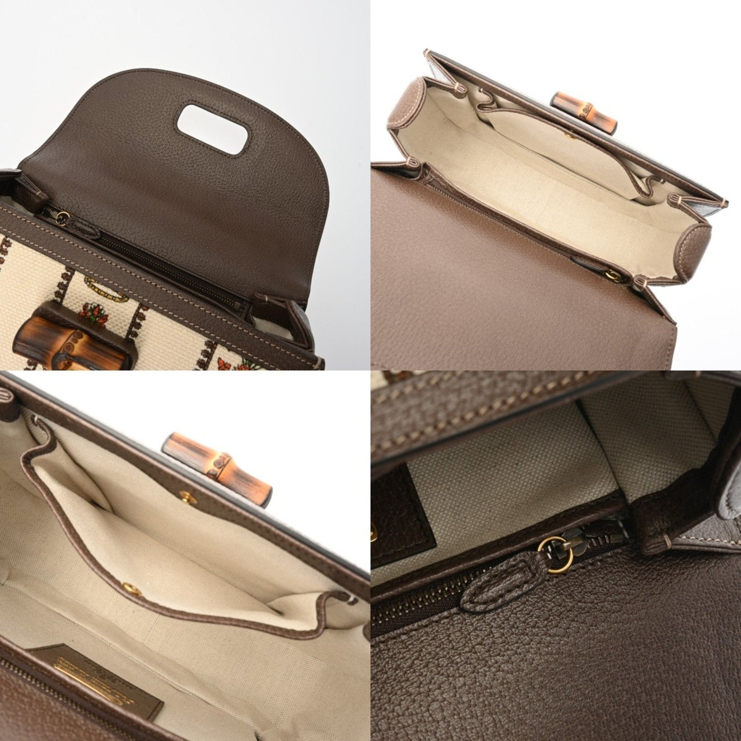 Gucci Beige Green Canvas Leather Handbag ( )