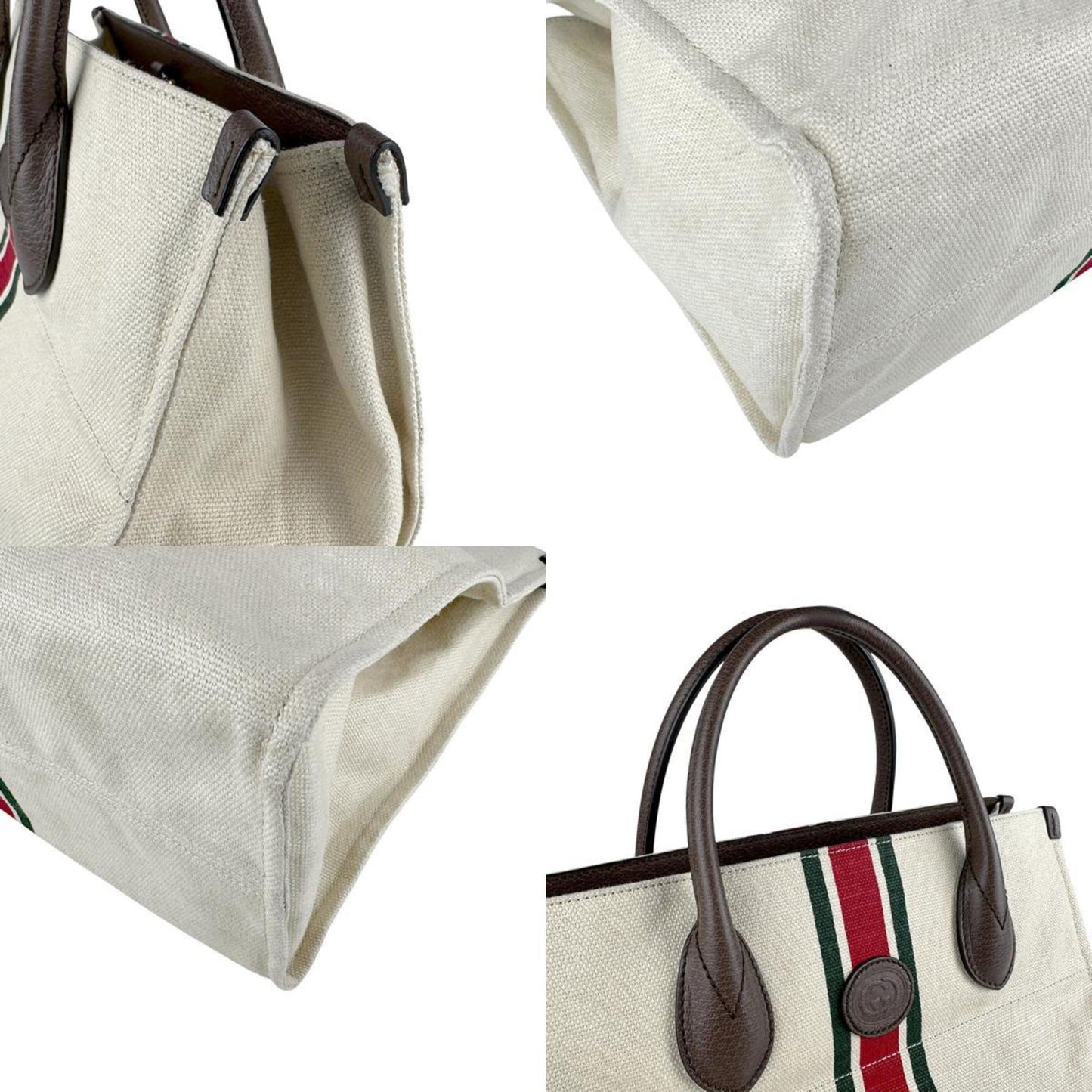 Gucci Brown Ivory Canvas Leather Handbag Shoulder Bag ( )