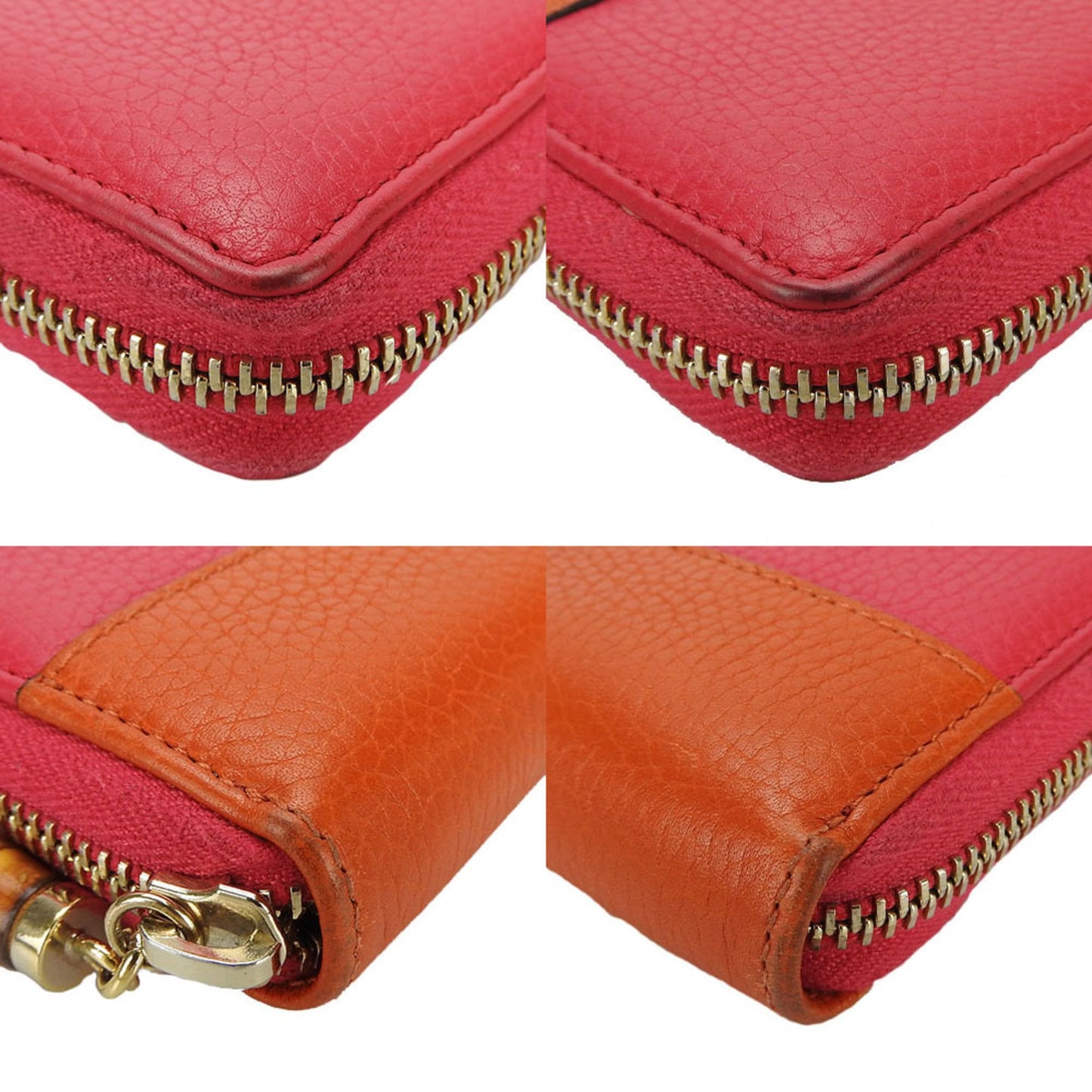 Gucci Bamboo Orange Pink Leather Long Wallet (Bi-Fold) ( )