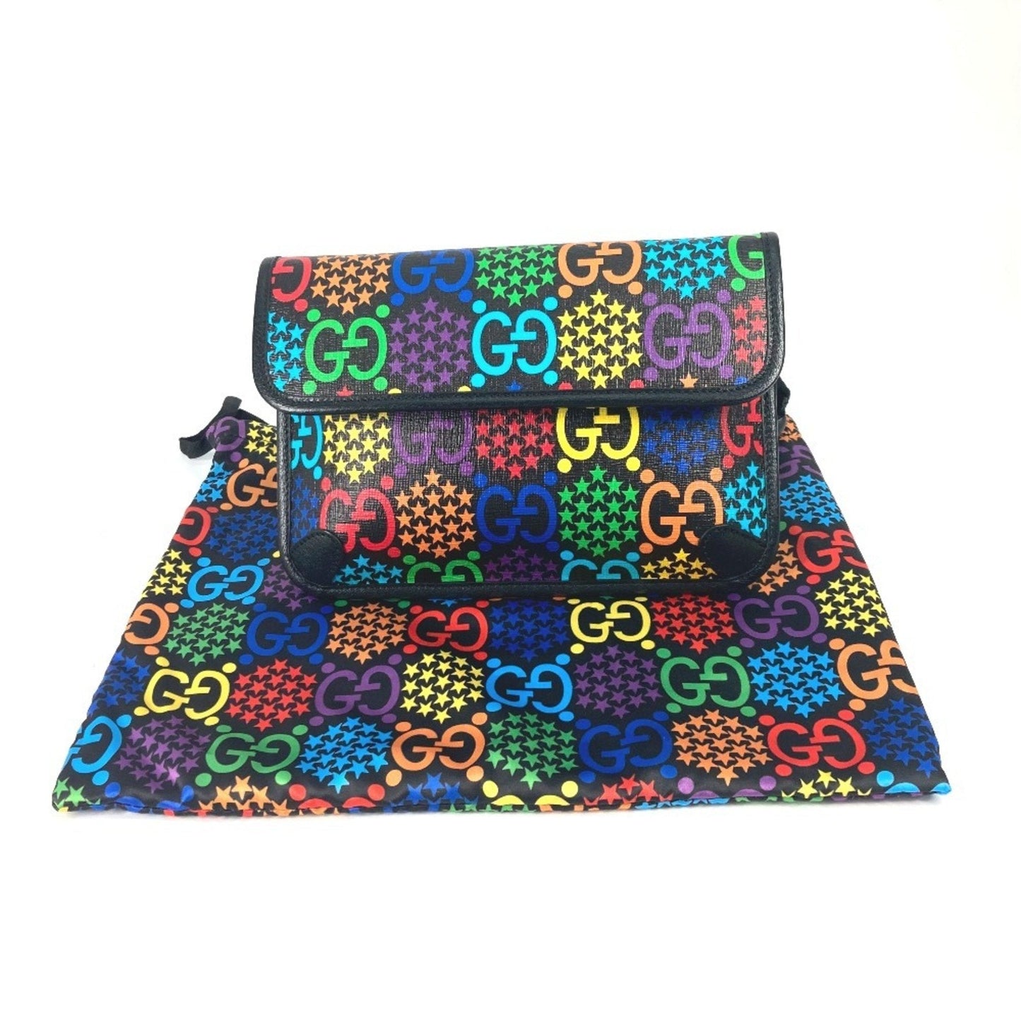 Gucci Black Multi-Color Leather Pvc Shoulder Bag Sling Bag ( )
