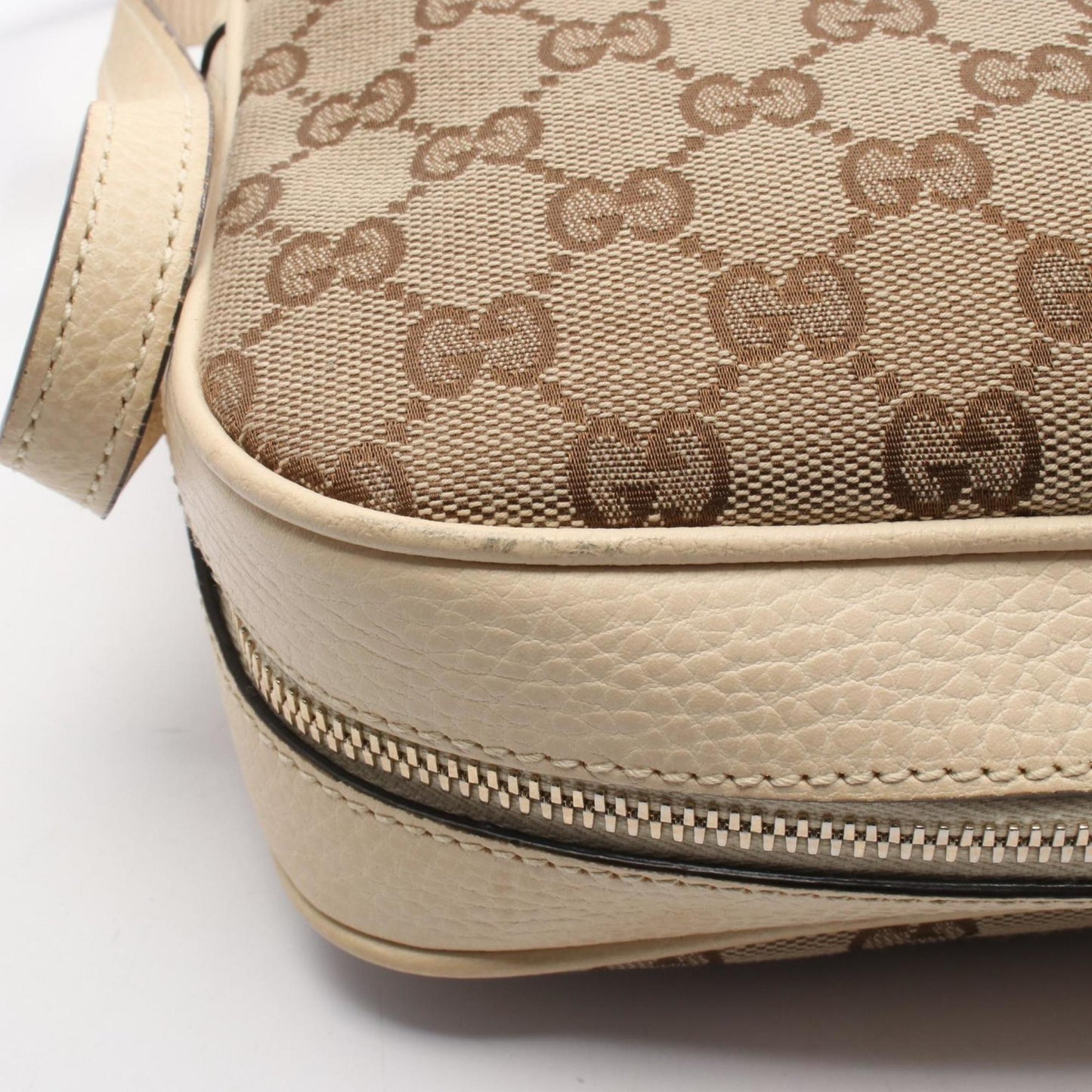 Gucci Beige Ivory Gg Canvas Leather Shoulder Bag ( )