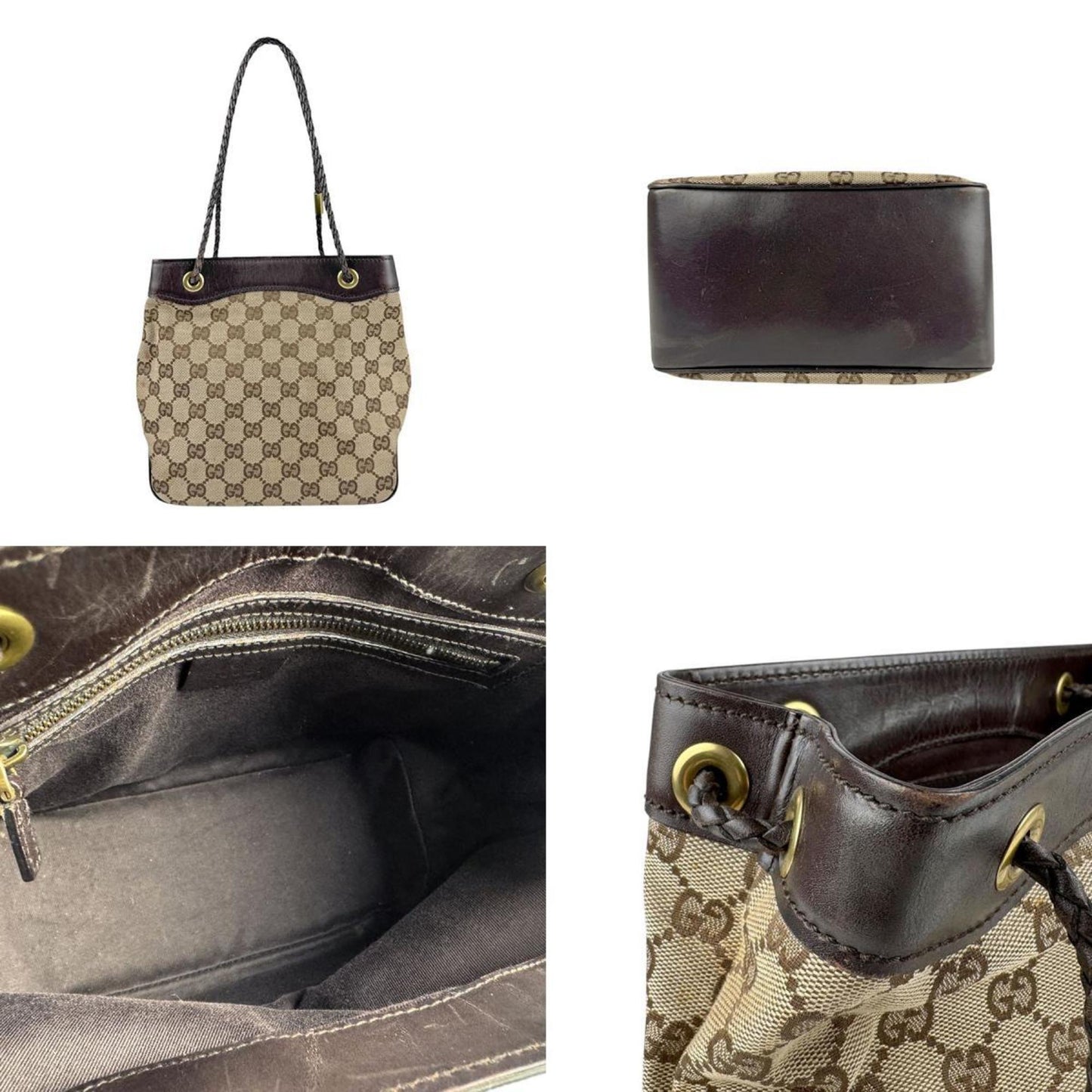 Gucci Gg Canvas Beige Brown Gg Canvas Leather Handbag ( )