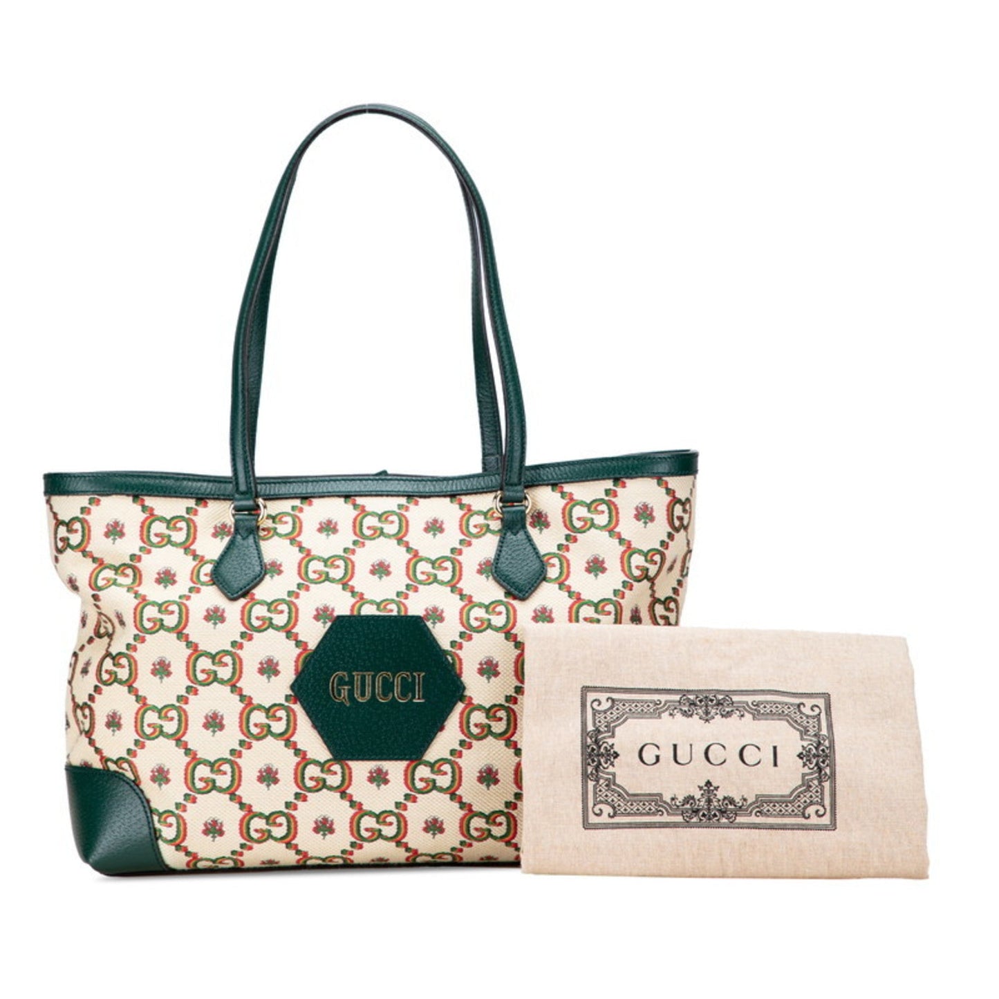 Gucci Ophidia Beige Green Multi-Color Canvas Leather Tote Bag ( )