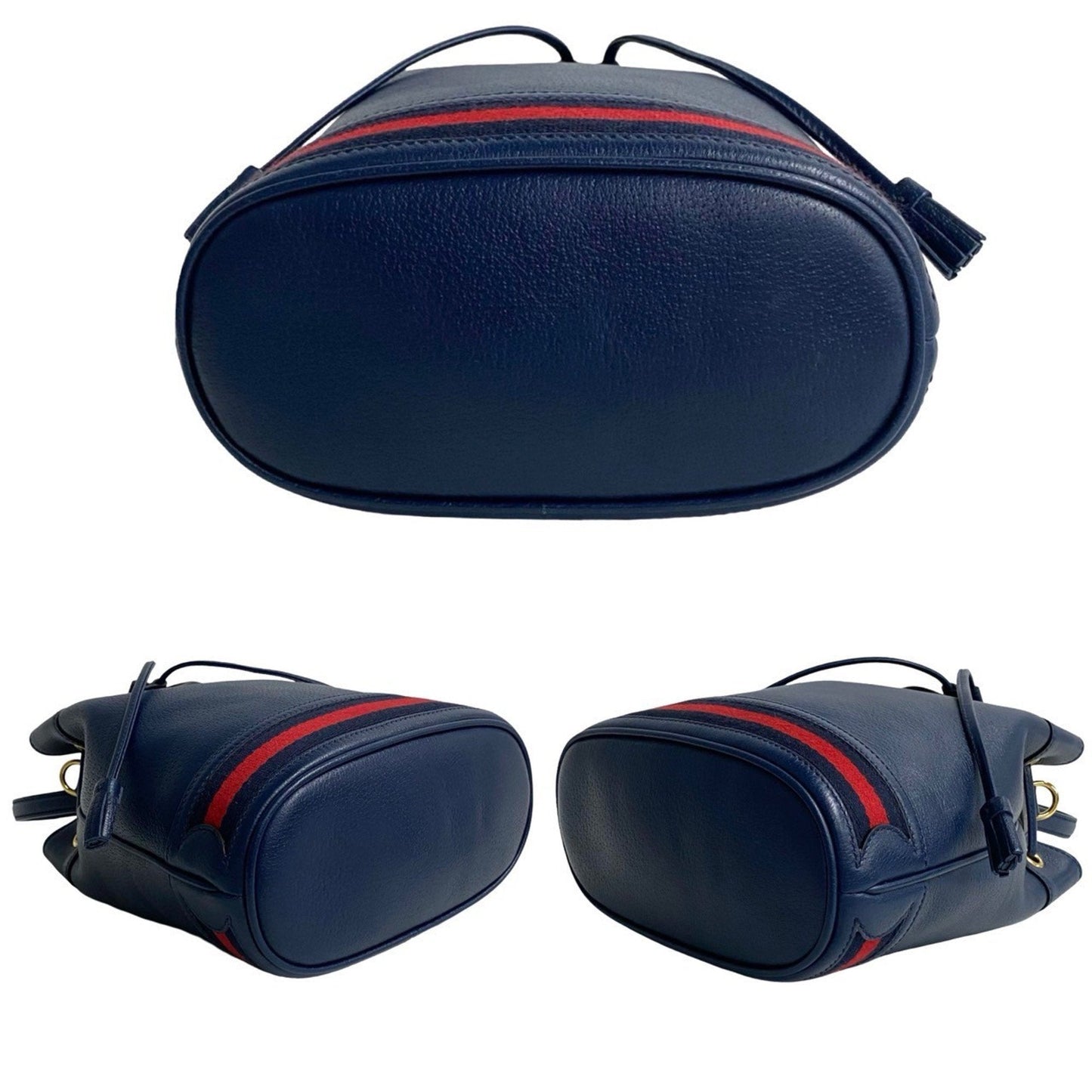 Gucci Navy Red Color Leather Handbag Shoulder Bag ( )