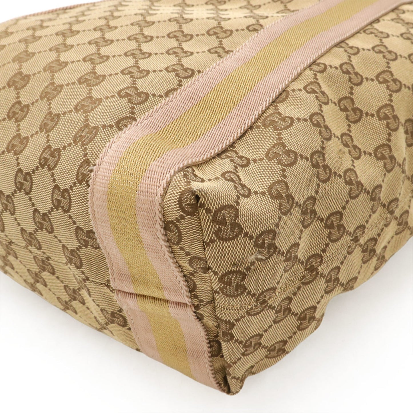 Gucci Beige Gold Khaki Pink Gg Canvas Leather Shoulder Bag Tote Bag ( )