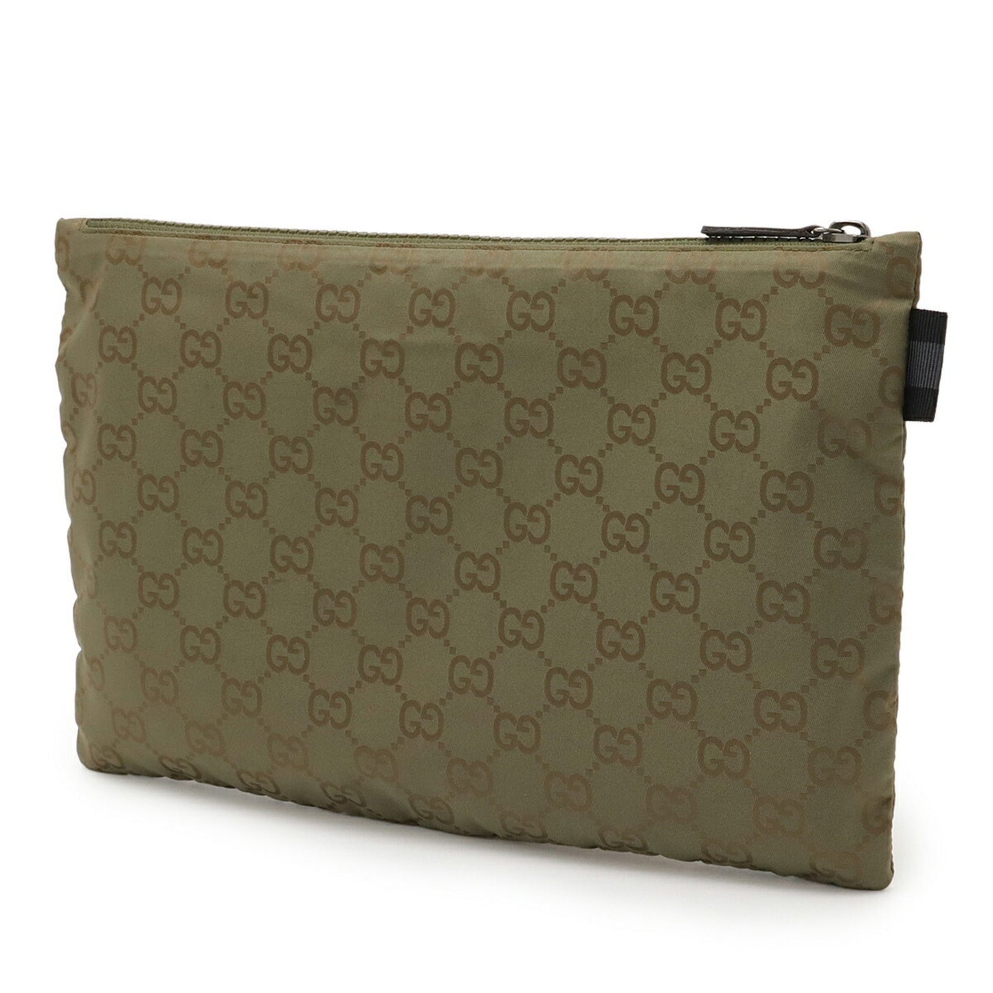 Gucci Green Khaki Nylon Leather Clutch Bag Pouch ( )