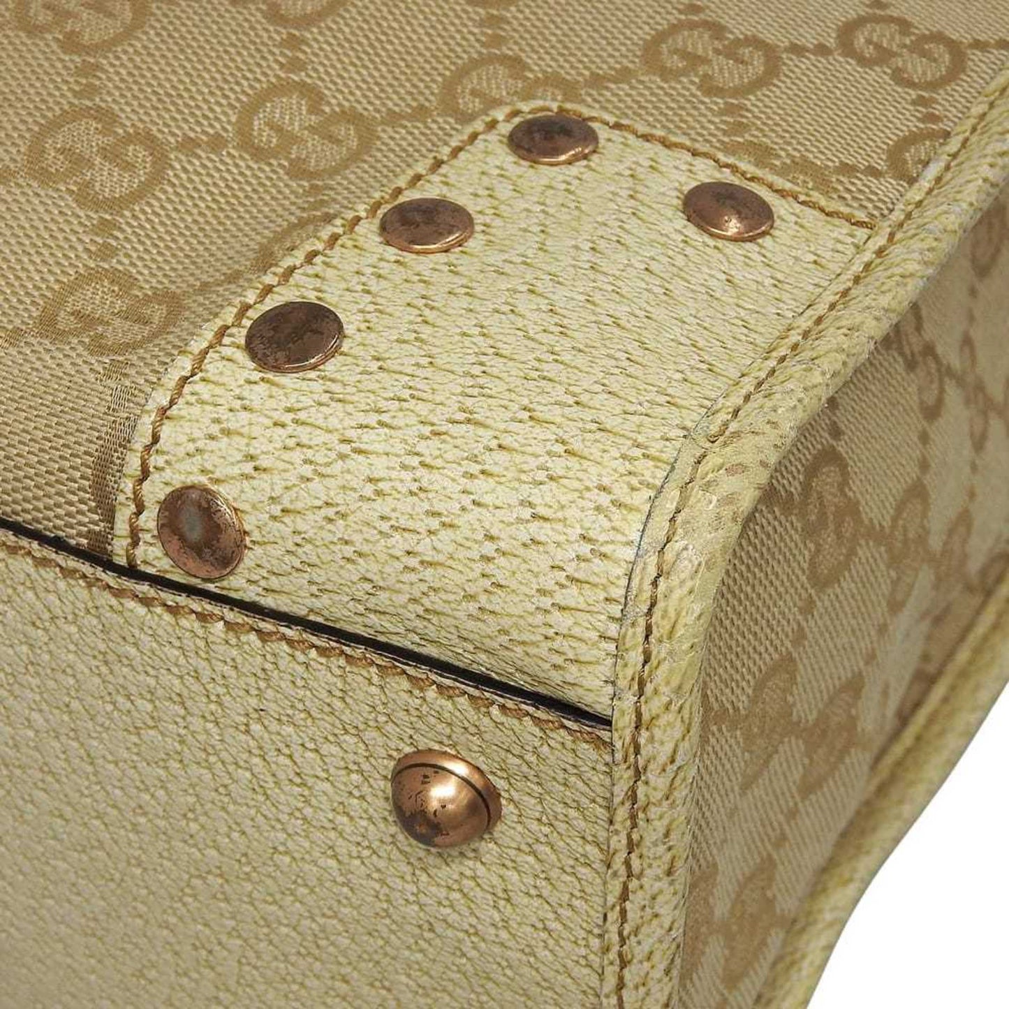 Gucci Beige Ivory Canvas Leather Handbag Tote Bag ( )