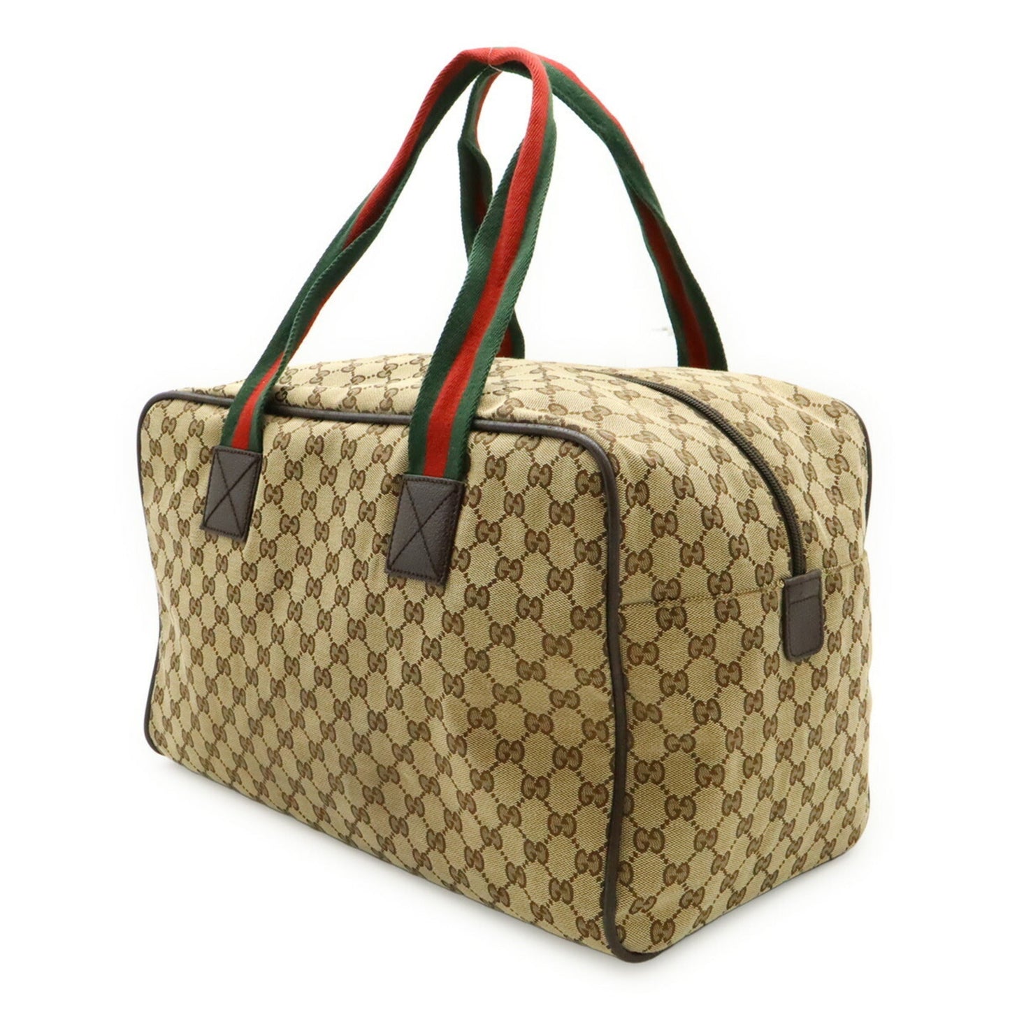 Gucci Beige Green Red Color Canvas Leather Boston Bag Shoulder Bag ( )