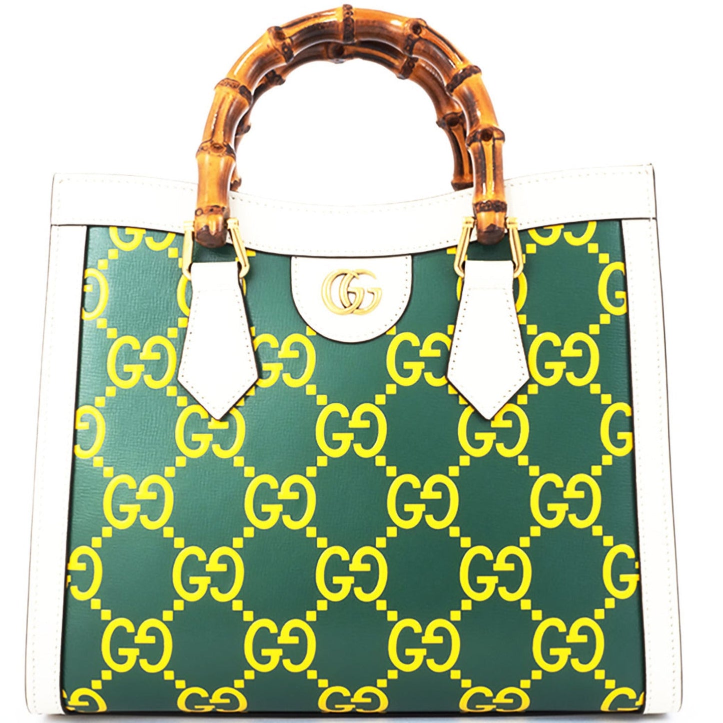 Gucci Green White Yellow Leather Handbag ( )