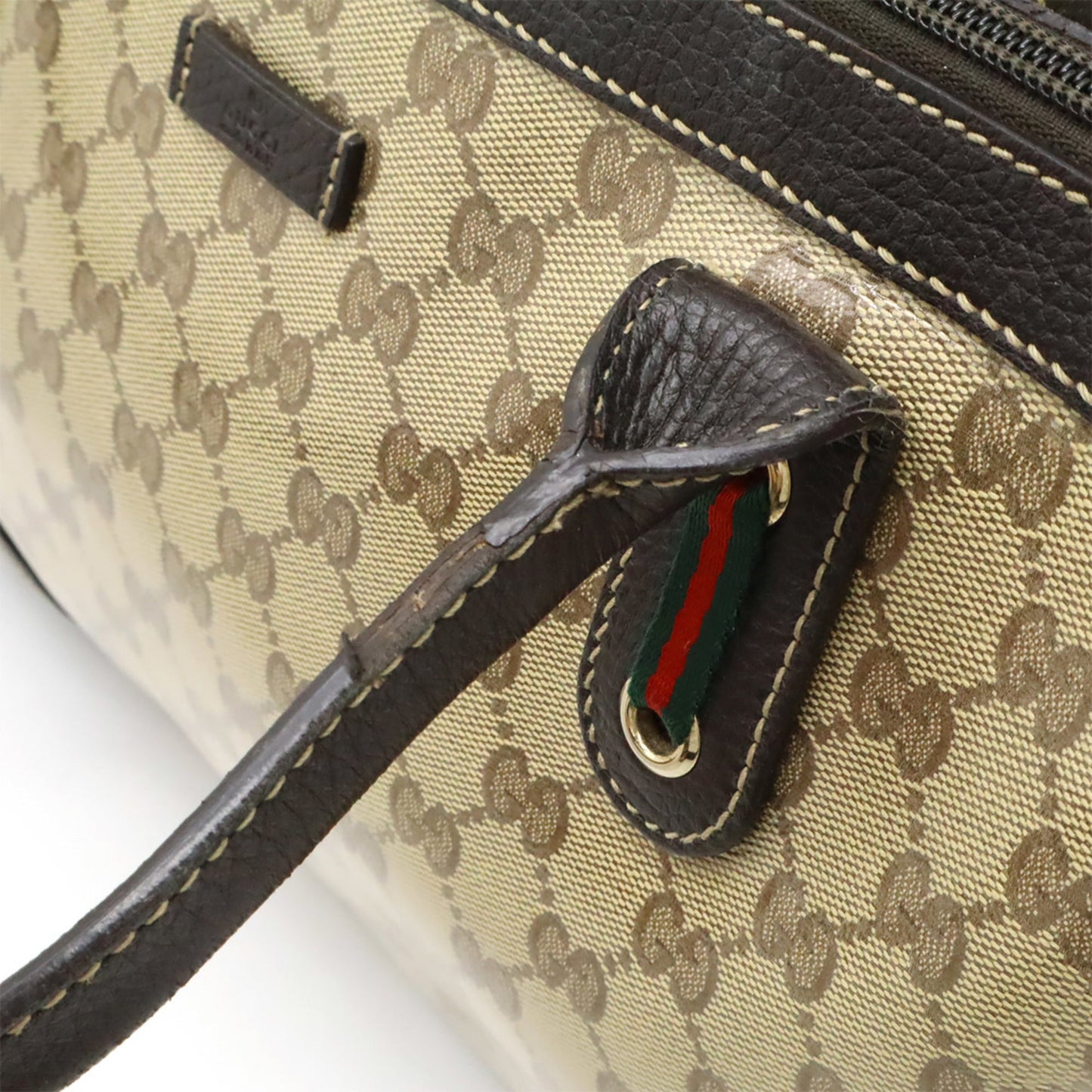 Gucci Beige Dark Brown Khaki Multi-Color Gg Crystal Leather Handbag Tote Bag ( )