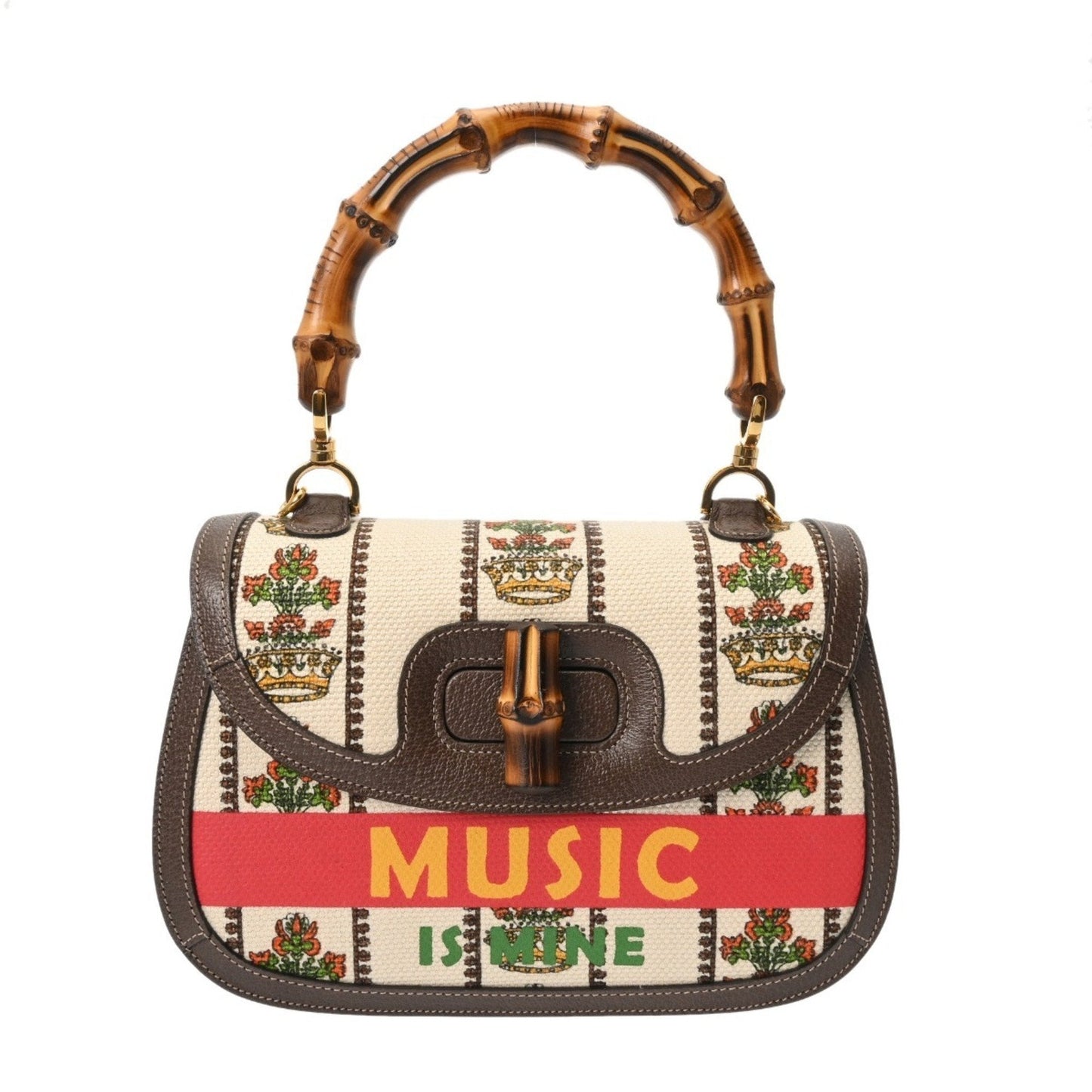 Gucci Beige Green Canvas Leather Handbag ( )