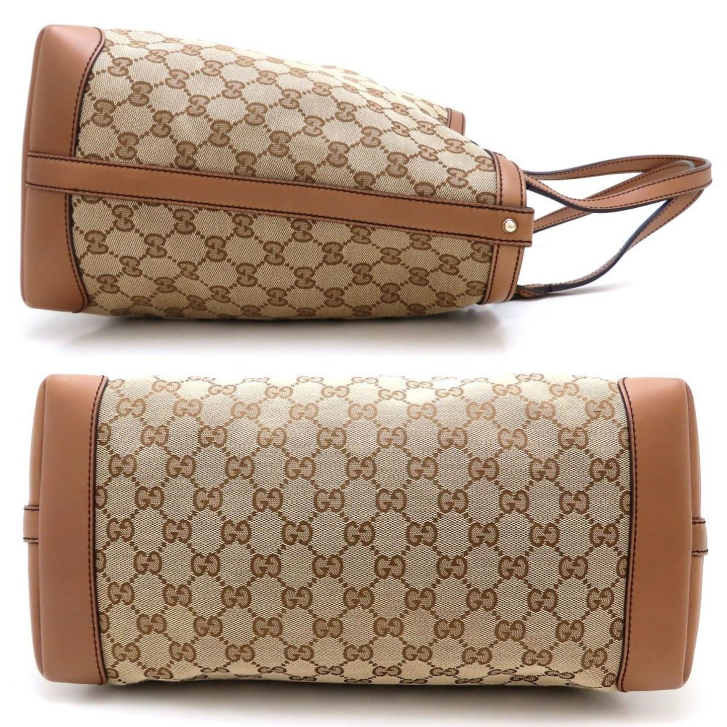 Gucci Gg Canvas Beige Brown Gg Canvas Leather Tote Bag ( )