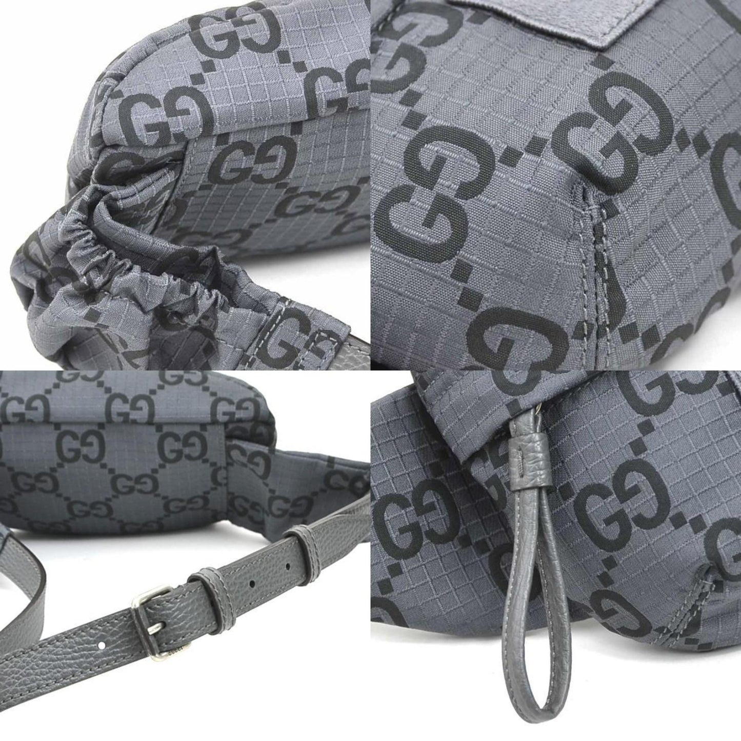 Gucci Black Gray Nylon Leather Fanny Pack Sling Bag ( )