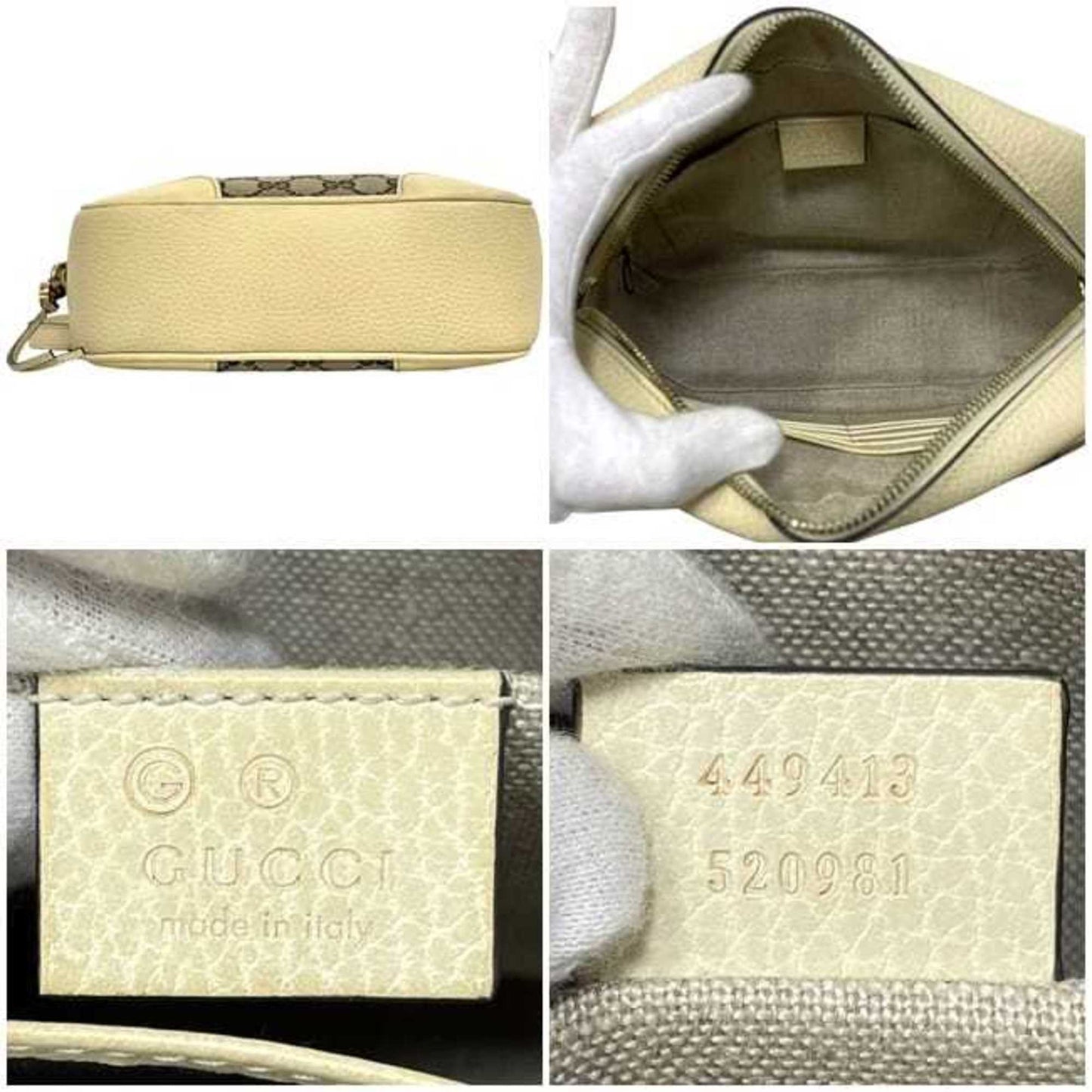 Gucci Beige White Canvas Leather Shoulder Bag ( )