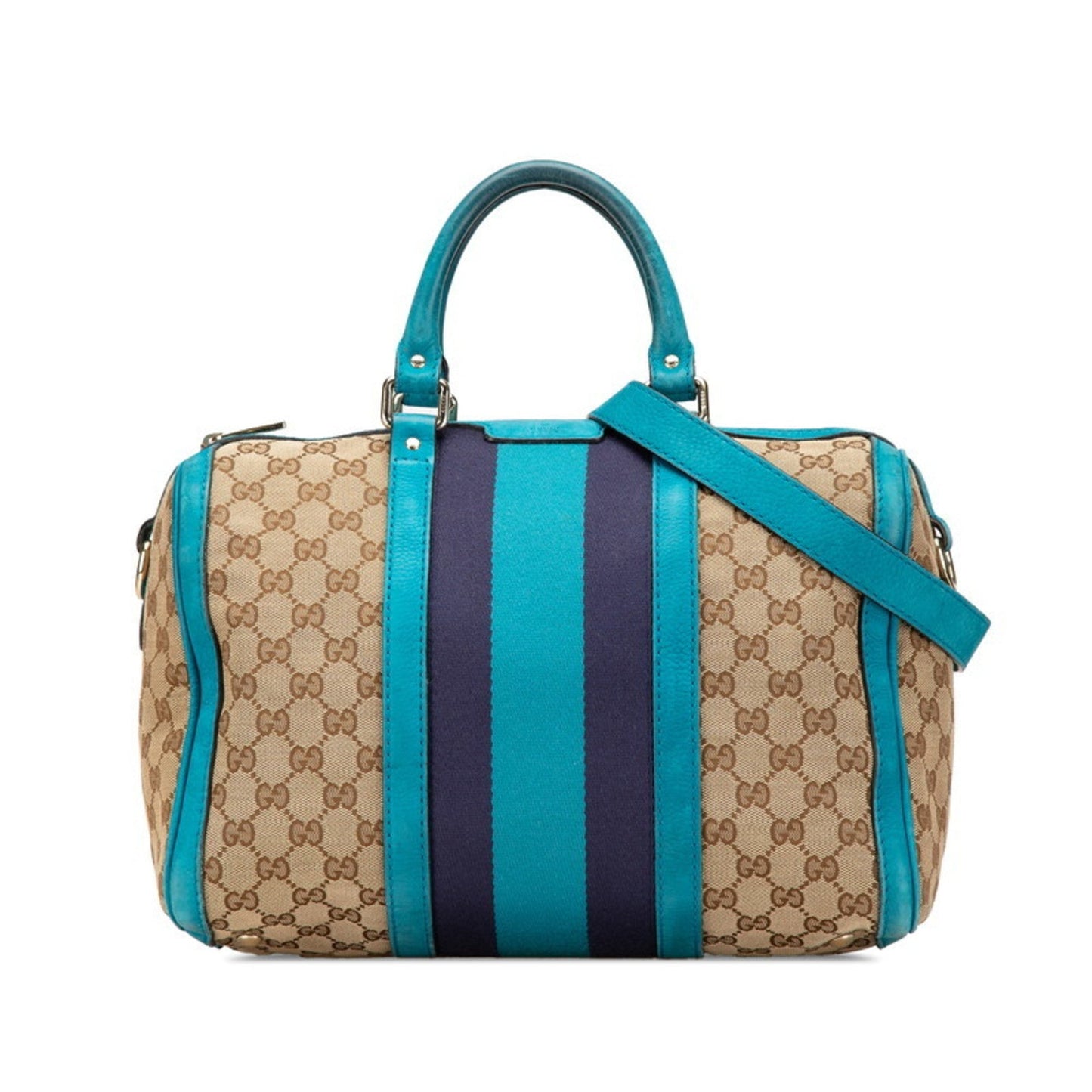 Gucci Beige Blue Gg Canvas Leather Handbag Shoulder Bag ( )