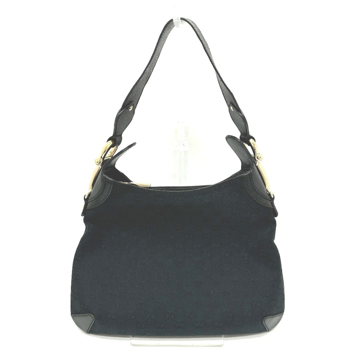 Gucci Horsebit Black Gg Canvas Leather Handbag Shoulder Bag ( )