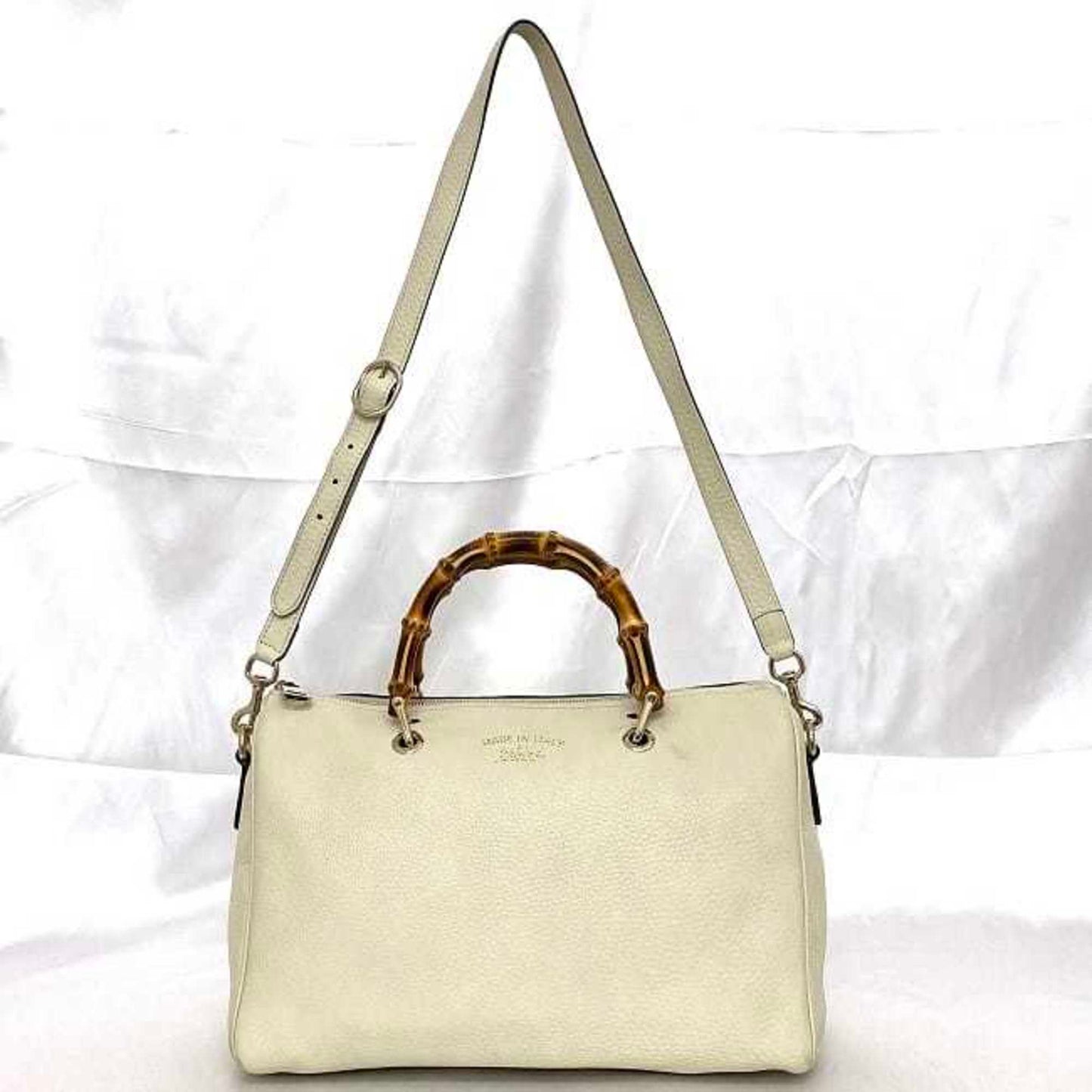 Gucci White Leather Boston Bag Handbag Shoulder Bag