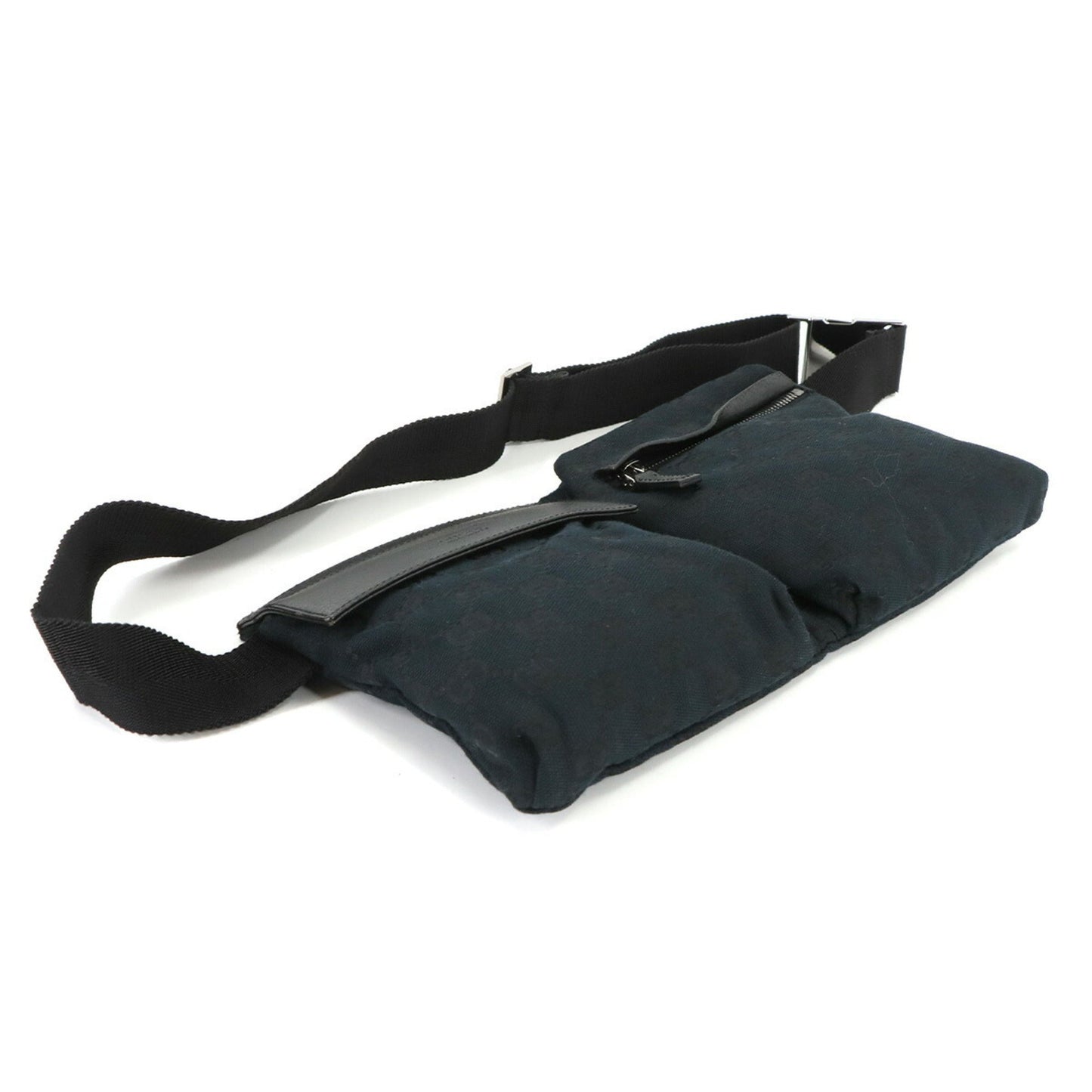 Gucci Black Gg Canvas Leather Fanny Pack ( )