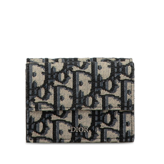 Christian Dior Beige Navy Canvas Leather Wallet (Tri-Fold) ()