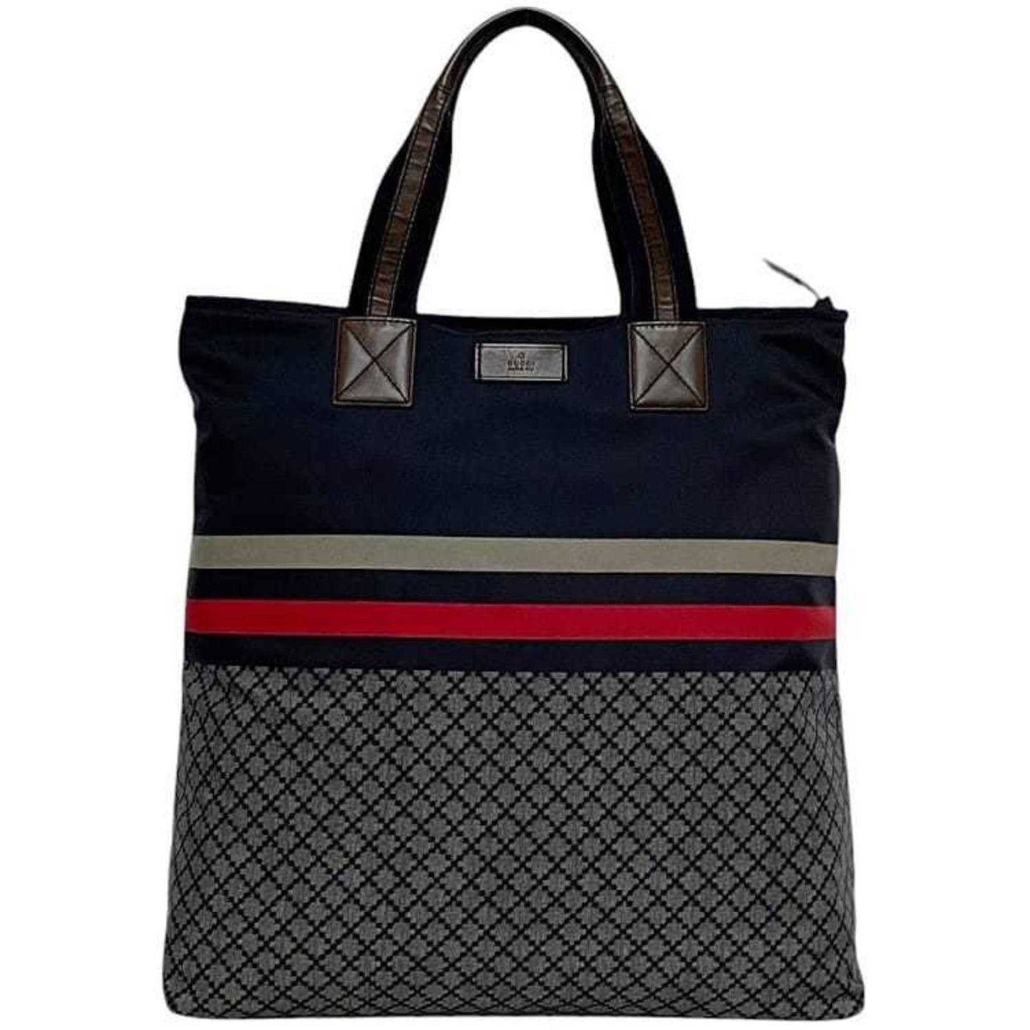 Gucci Navy Nylon Leather Tote Bag ( )
