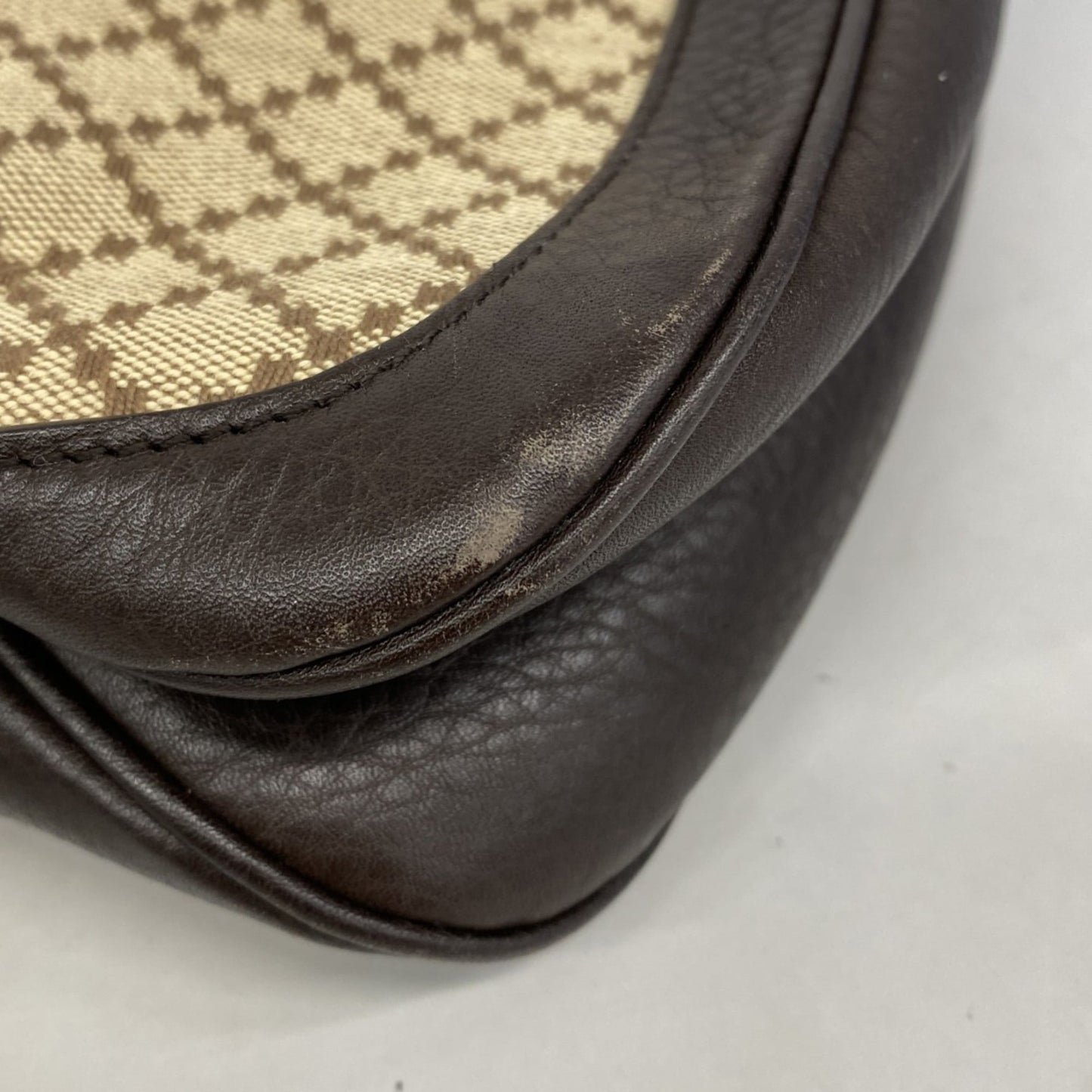 Gucci Brown Canvas Leather Shoulder Bag ( )