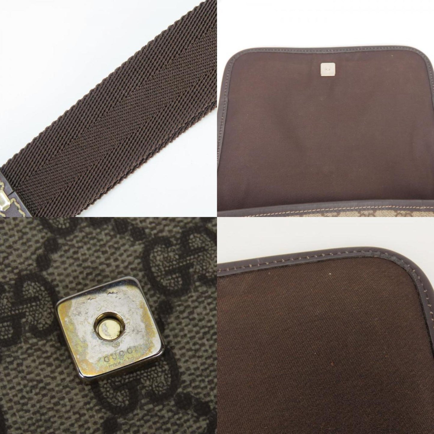 Gucci Beige Dark Brown Gg Supreme Leather Shoulder Bag ( )