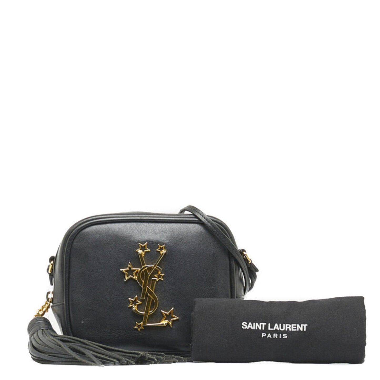 Saint Laurent YSL Hardware Blogger Star Tassel Shoulder Bag Black Gold Leather Women's