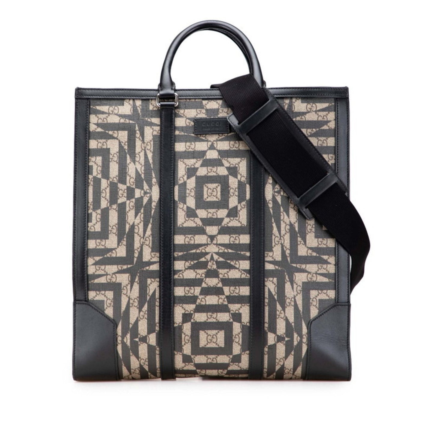 Gucci Beige Black Pvc Leather Shoulder Bag Tote Bag ( )