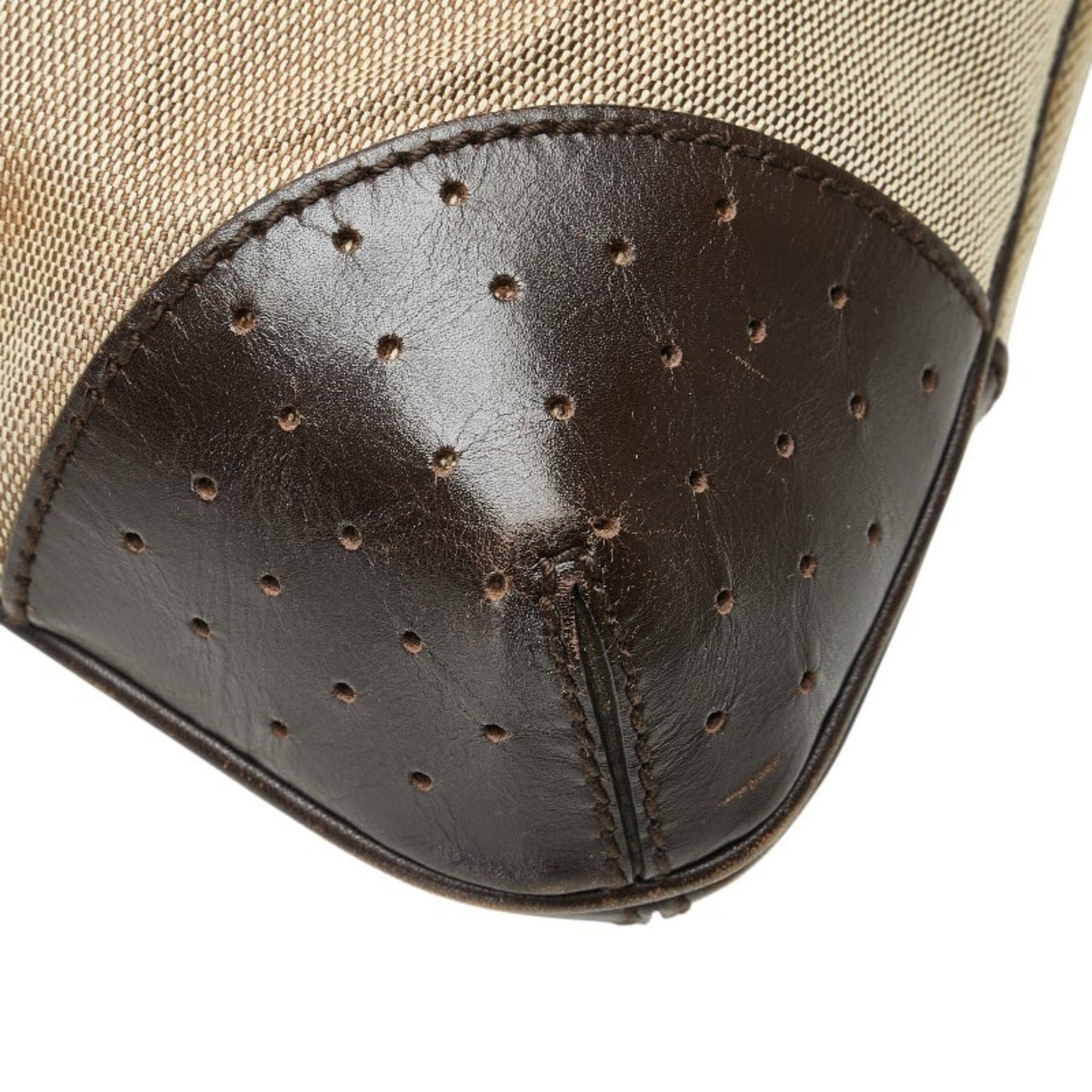 Gucci Beige Brown Canvas Leather Handbag ( )