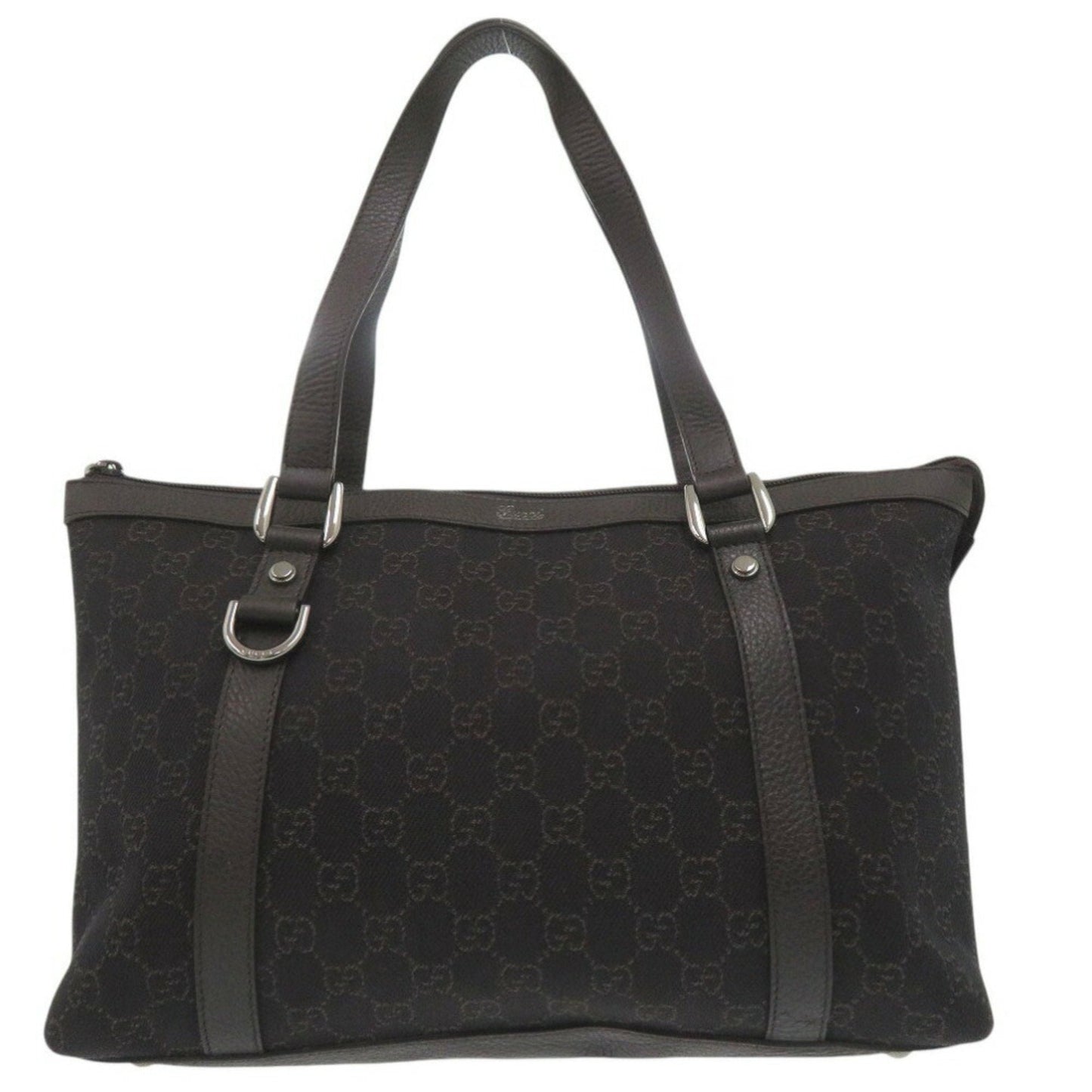 Gucci Dark Brown Canvas Leather Tote Bag ( )