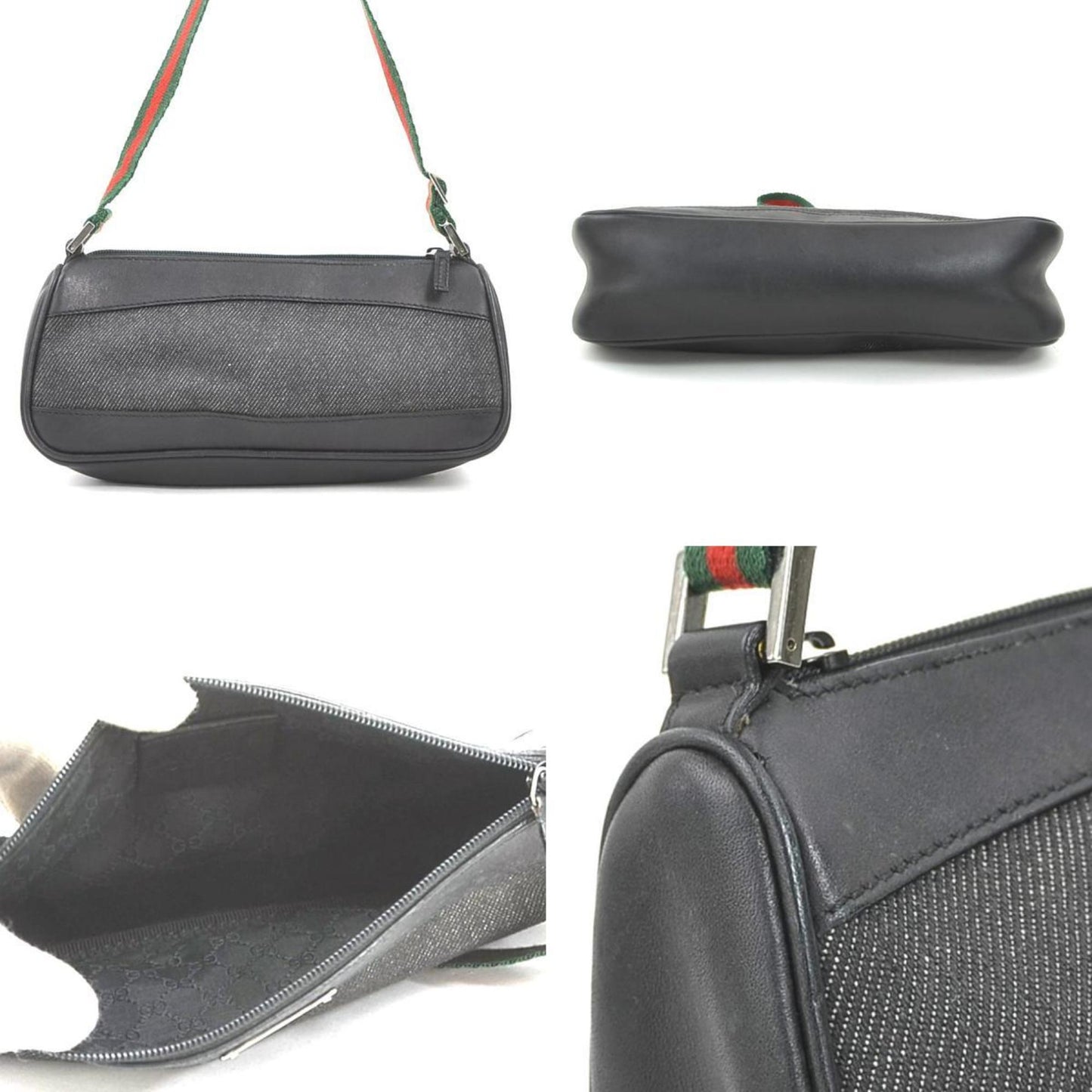 Gucci Black Leather Canvas Handbag ( )