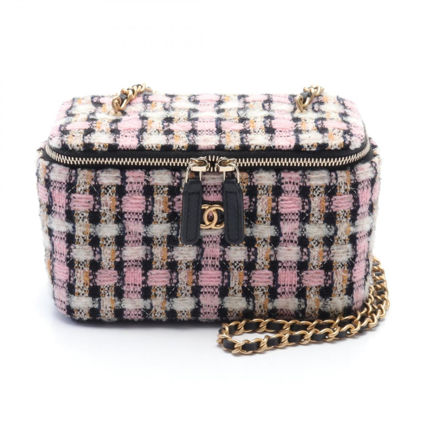 CHANEL Coco Mark Vanity Shoulder Bag, Fabric Leather, Women's, Pink, Black, Multicolor, AP2303