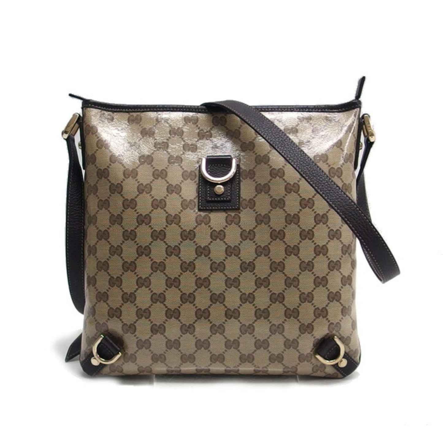 Gucci Beige Dark Brown Coated Canvas Leather Shoulder Bag ( )