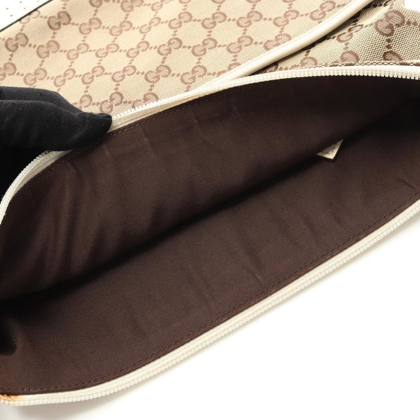 Gucci Beige White Gg Canvas Leather Shoulder Bag ( )