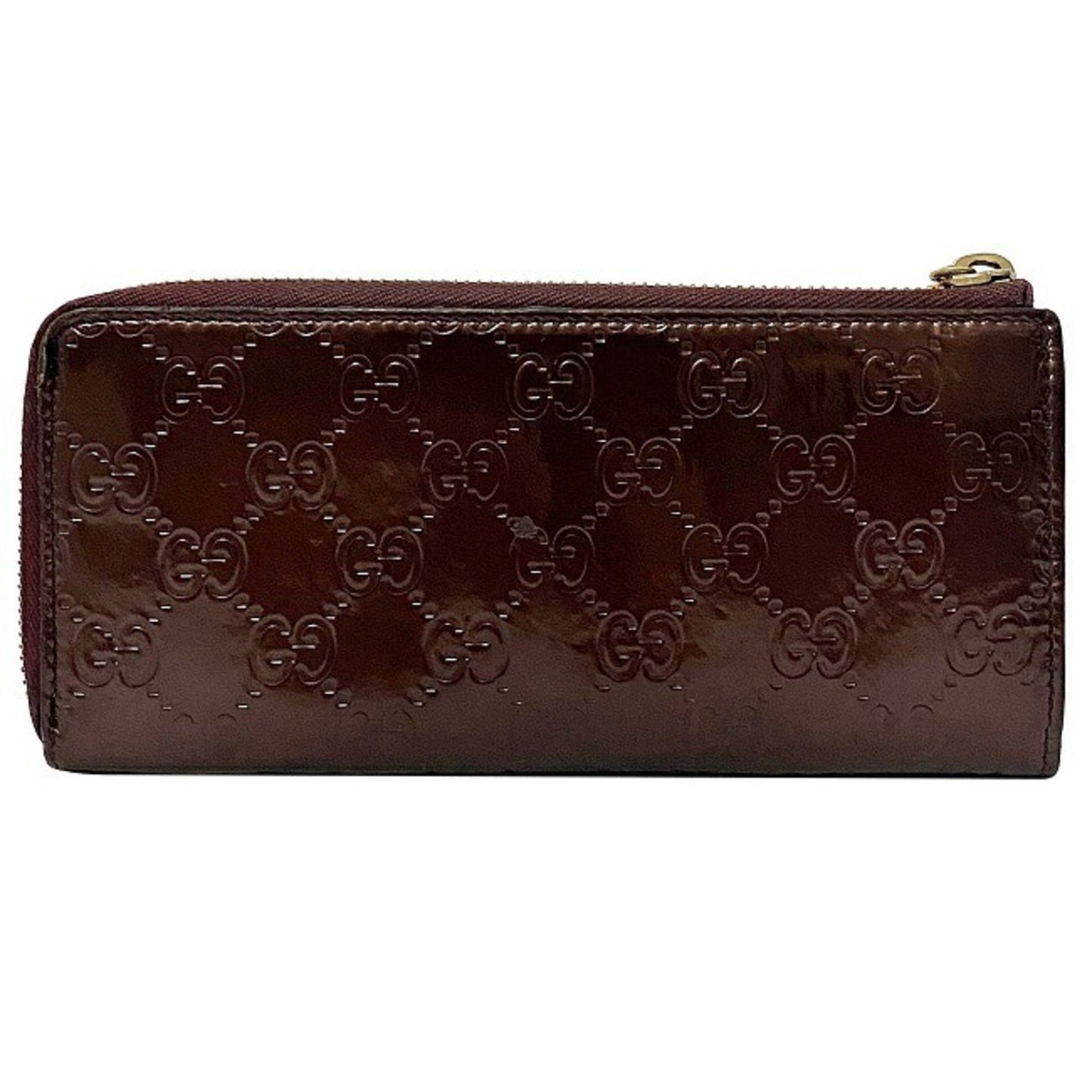 Gucci Long Wallet Brown Shima 295671 Patent Leather GUCCI GG Interlocking Heart Enamel Women's Charm