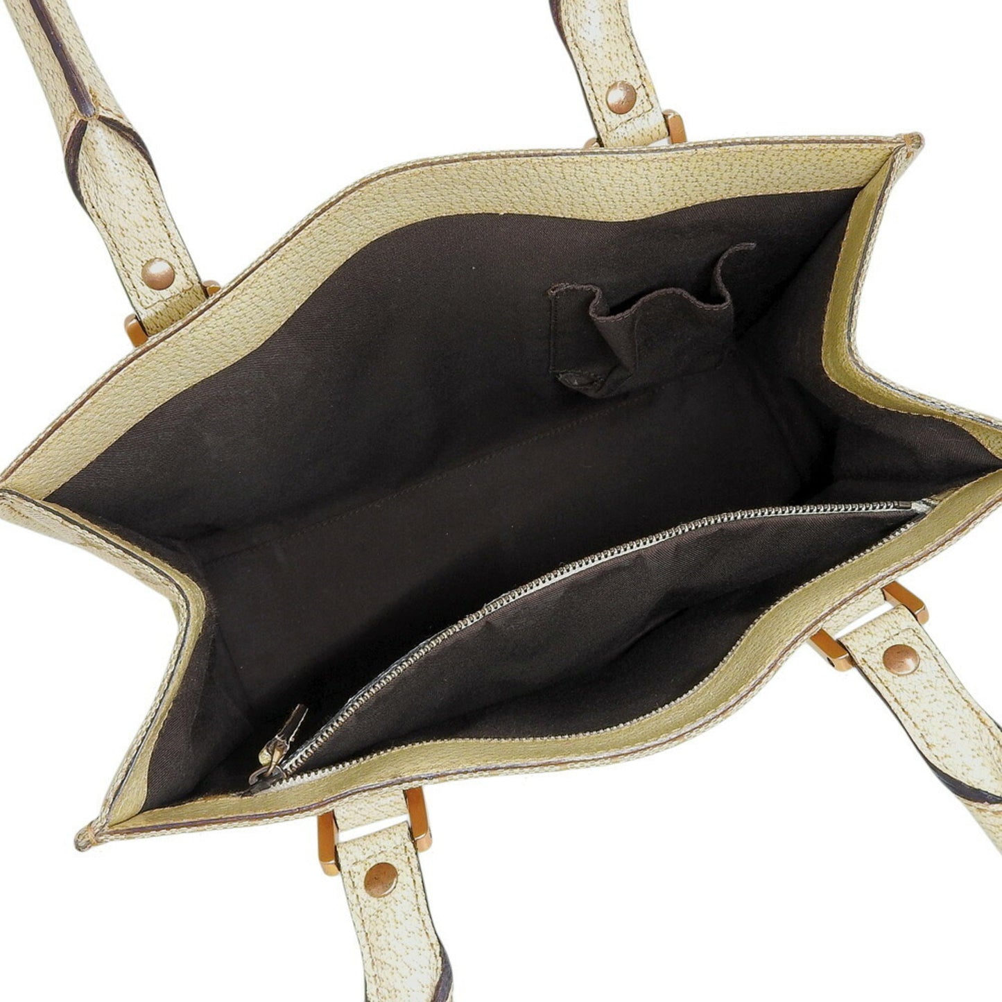 Gucci Beige Ivory Canvas Leather Handbag Tote Bag ( )