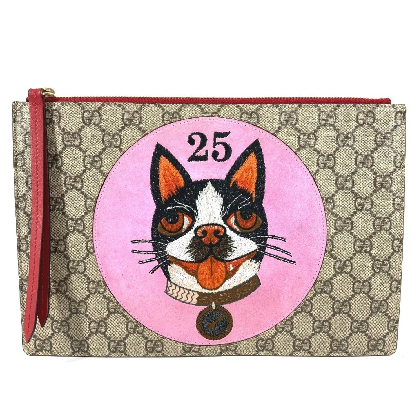 Gucci Beige Red Color Gg Supreme Clutch Bag ( )