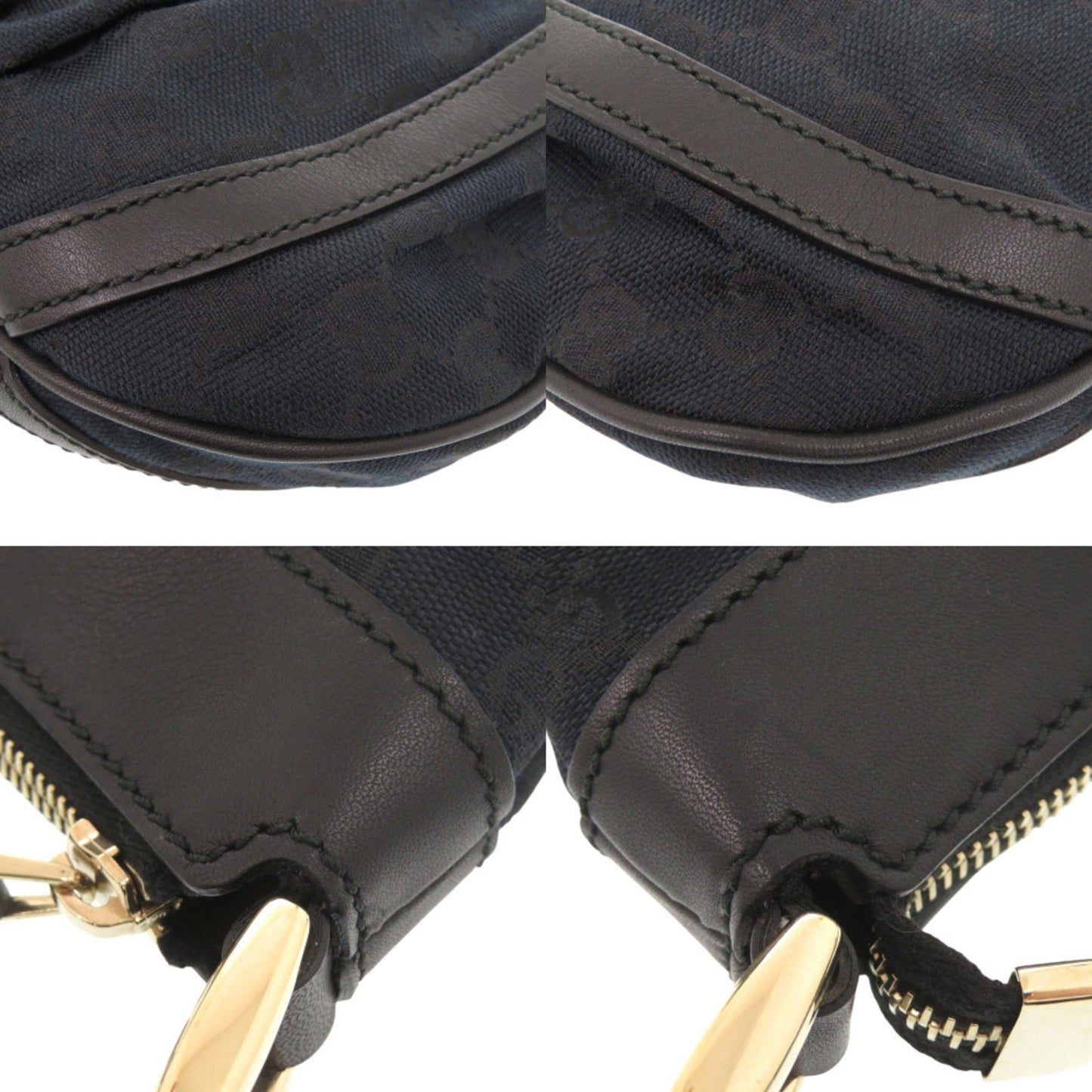 Gucci Black Gg Canvas Leather Shoulder Bag ( )